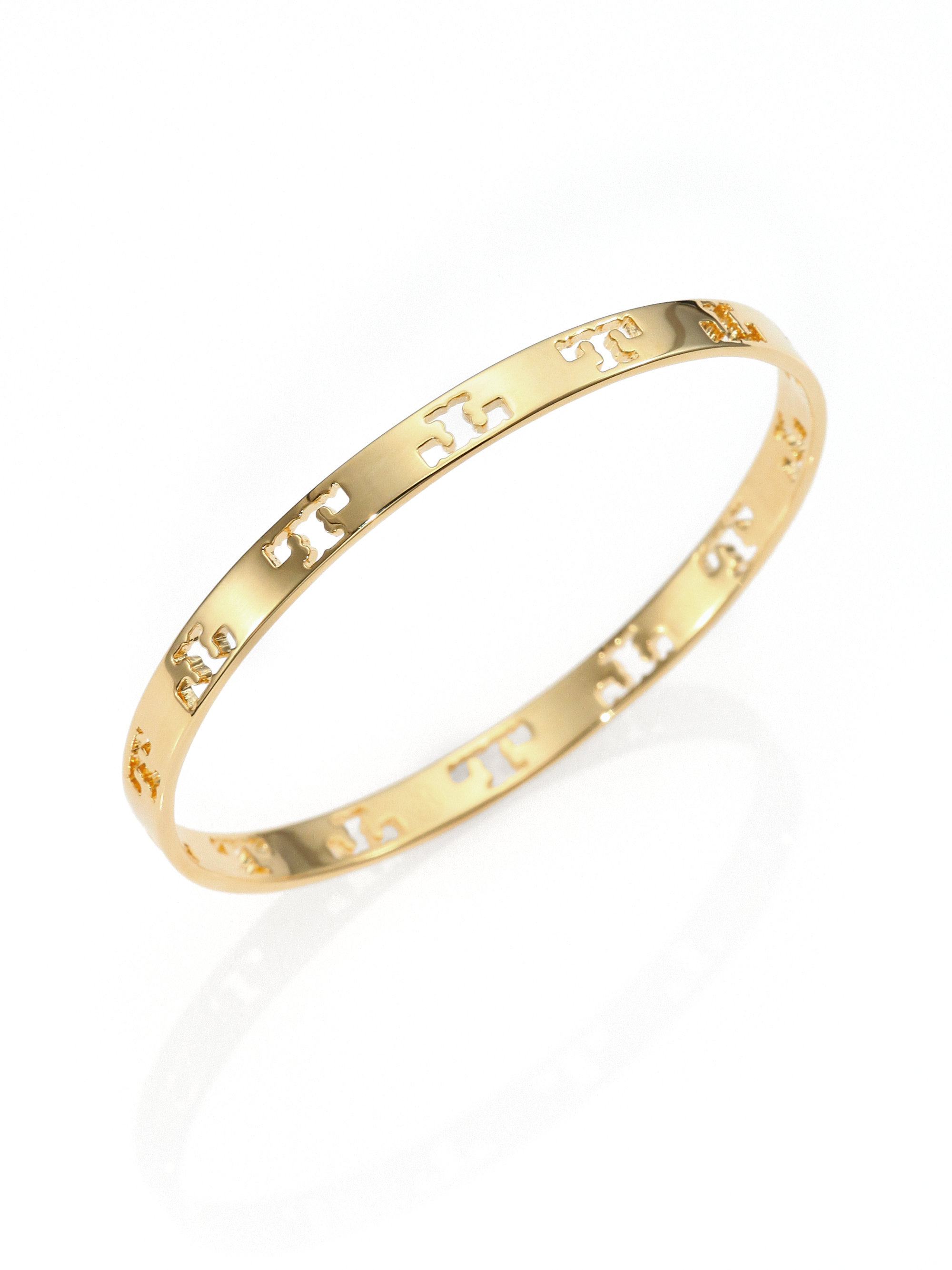 Tory Burch Pierced T Logo Bangle Bracelet in Shiny Gold (Metallic) Lyst