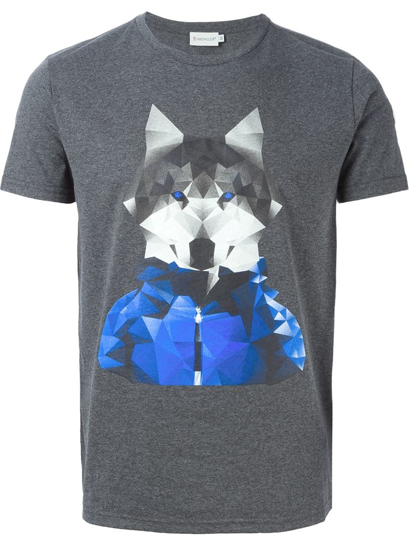 Moncler Wolf Print T-shirt in Grey (Gray) for Men - Lyst