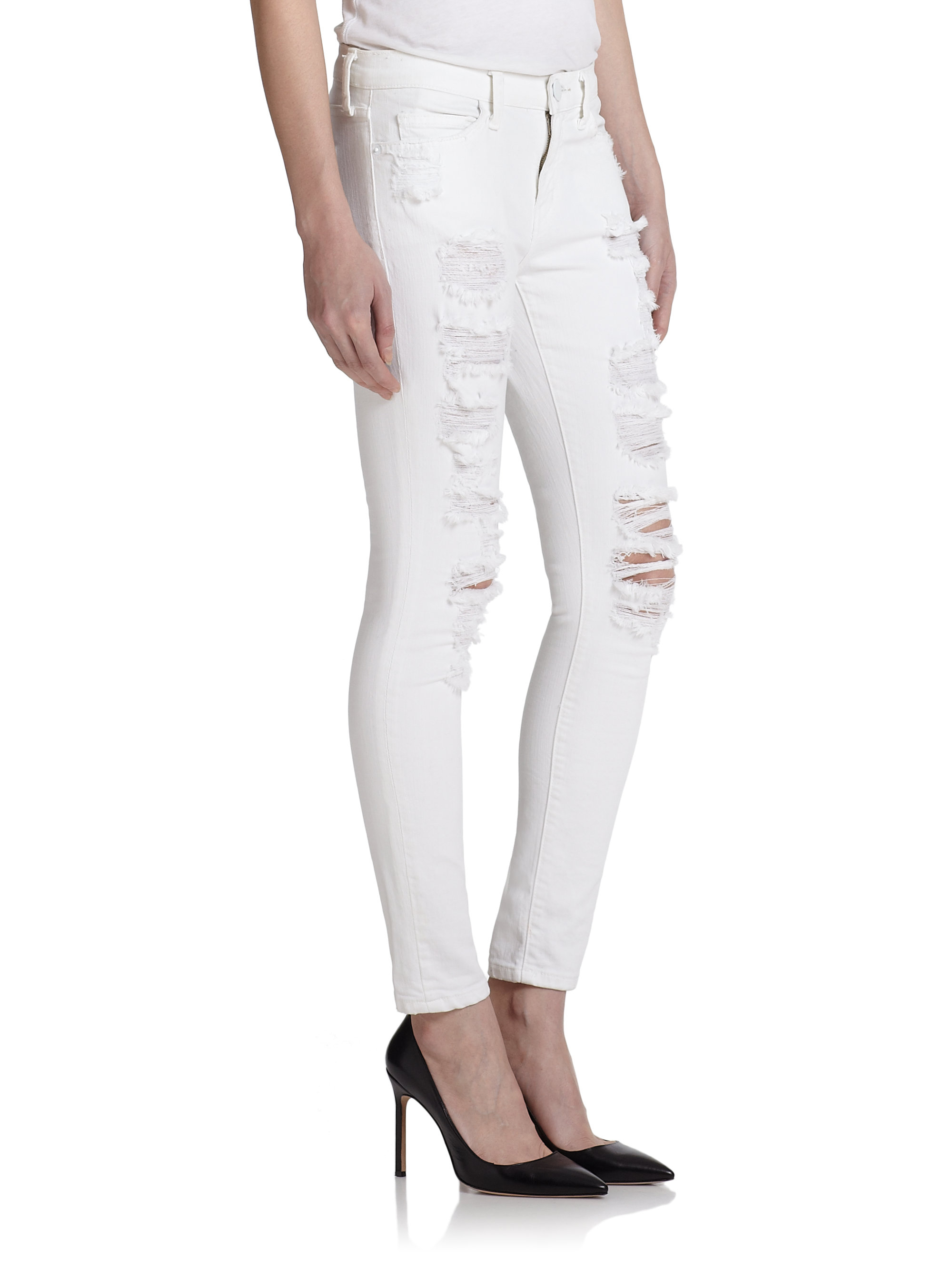 Lyst - Current/Elliott The Stiletto Distressed Skinny Jeans in White