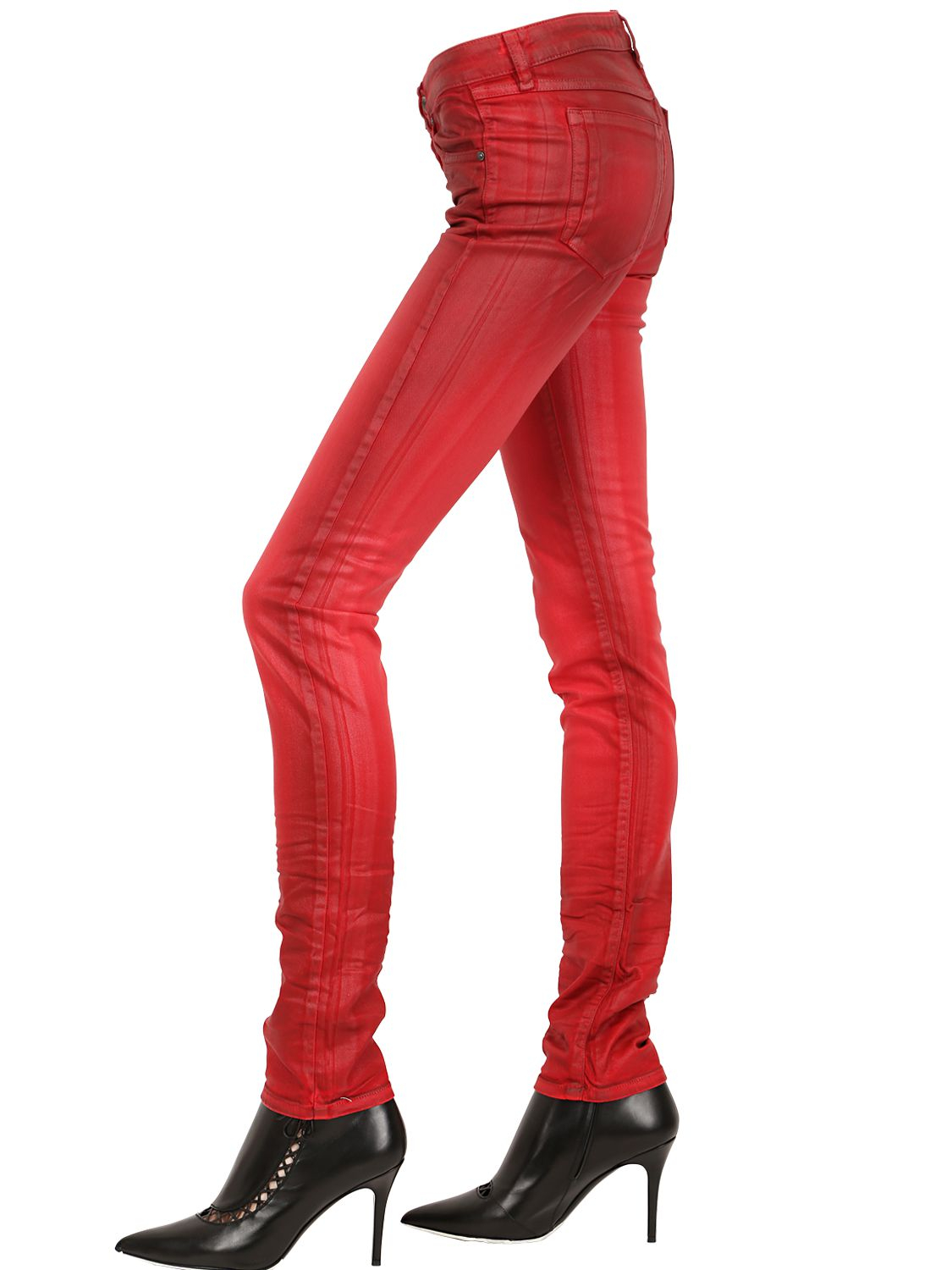 red shiny jeans