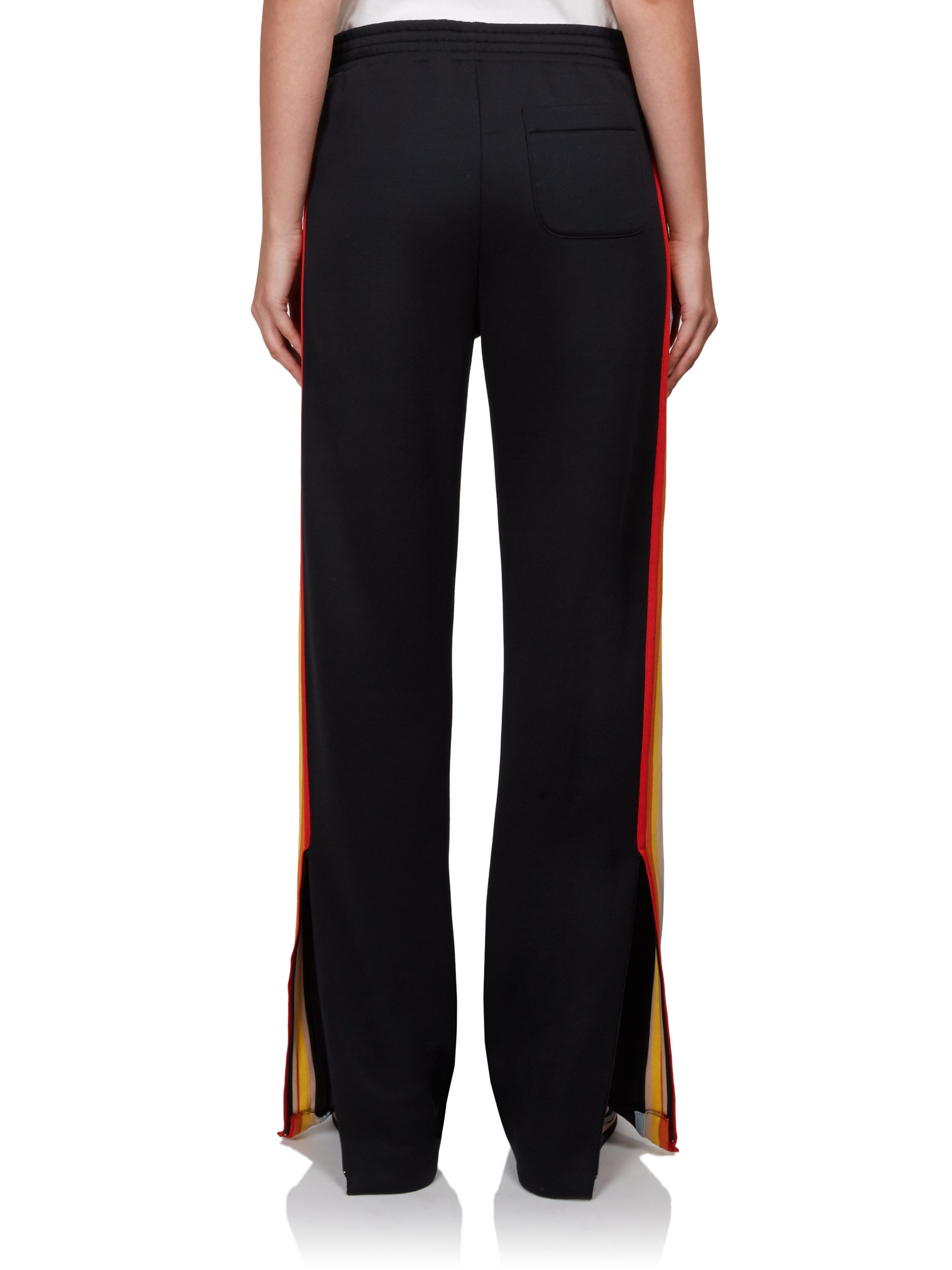 women's black track pants with white stripe