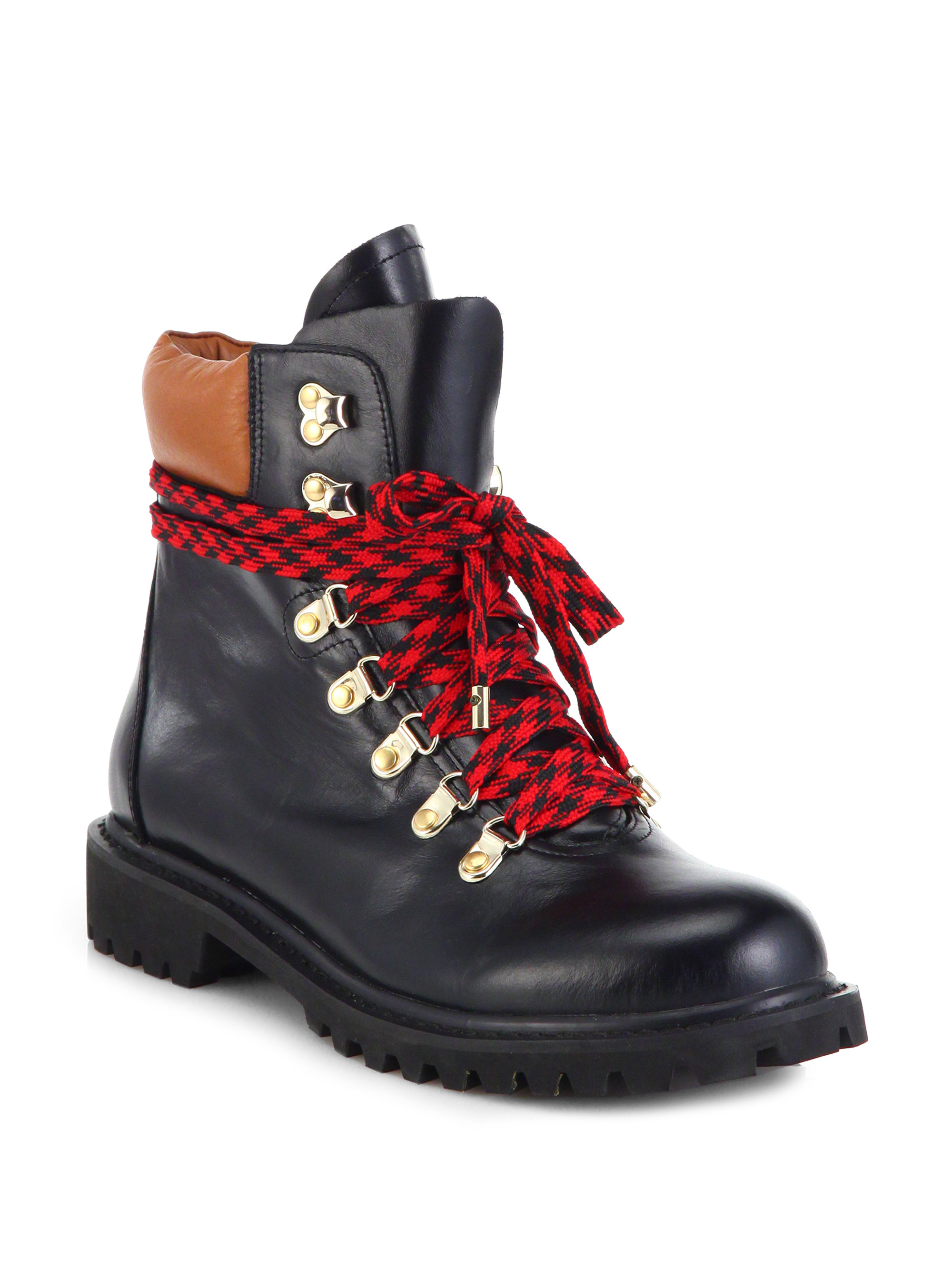 black hiking boots red laces