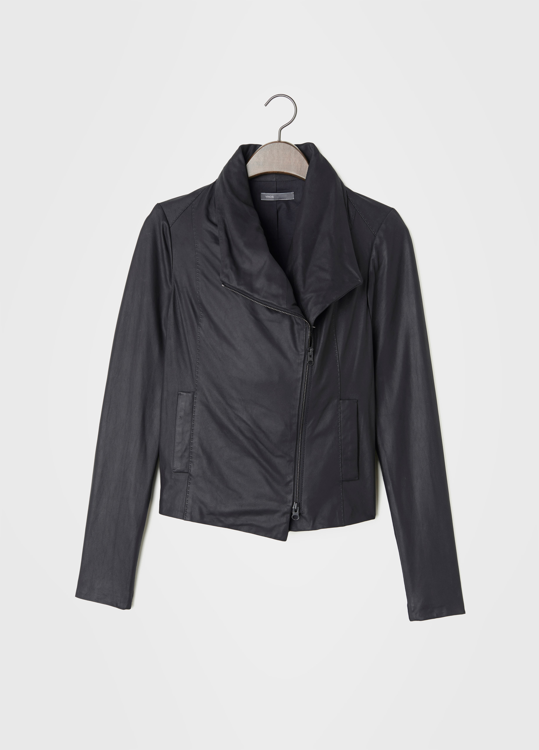 Vince Paper Leather Scuba Jacket in Black | Lyst
