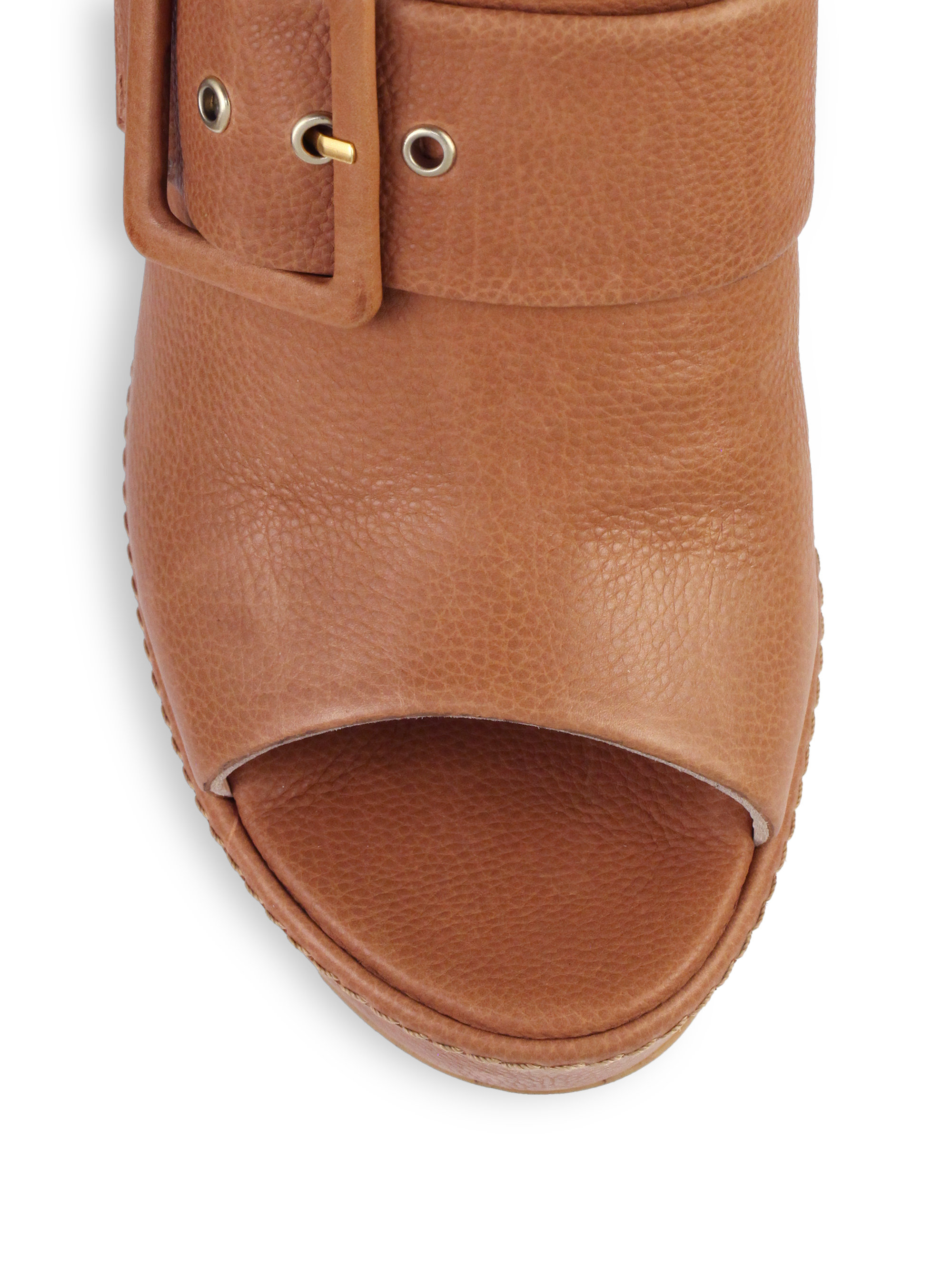 Stuart Weitzman Seatbelt Leather Platform Wedge Clogs in Brown Lyst