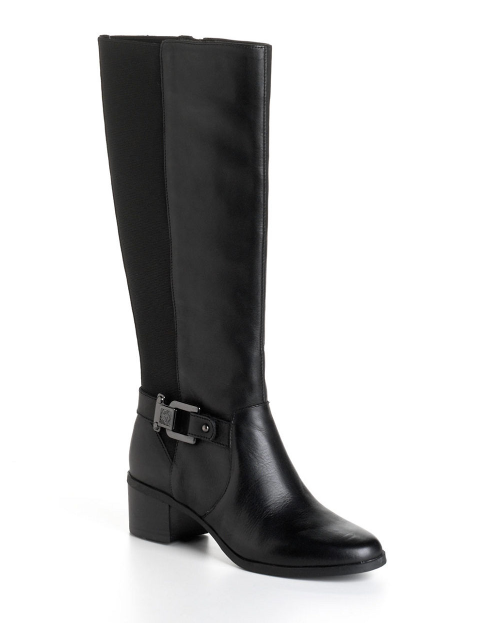 Anne Klein Jodene Leather Riding Boots in Black | Lyst