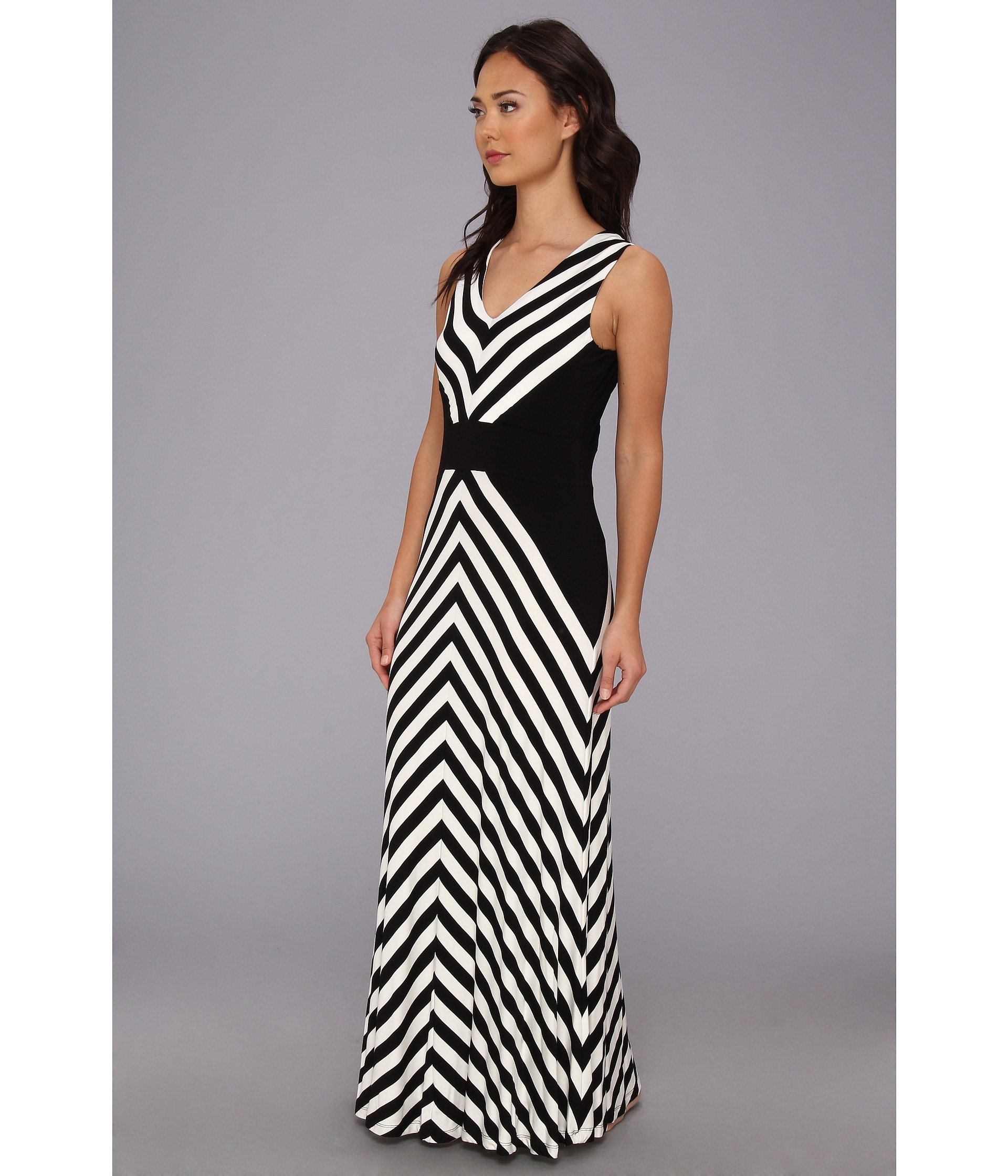 Lyst - Calvin Klein Mitered Striped Maxi Dress in Black