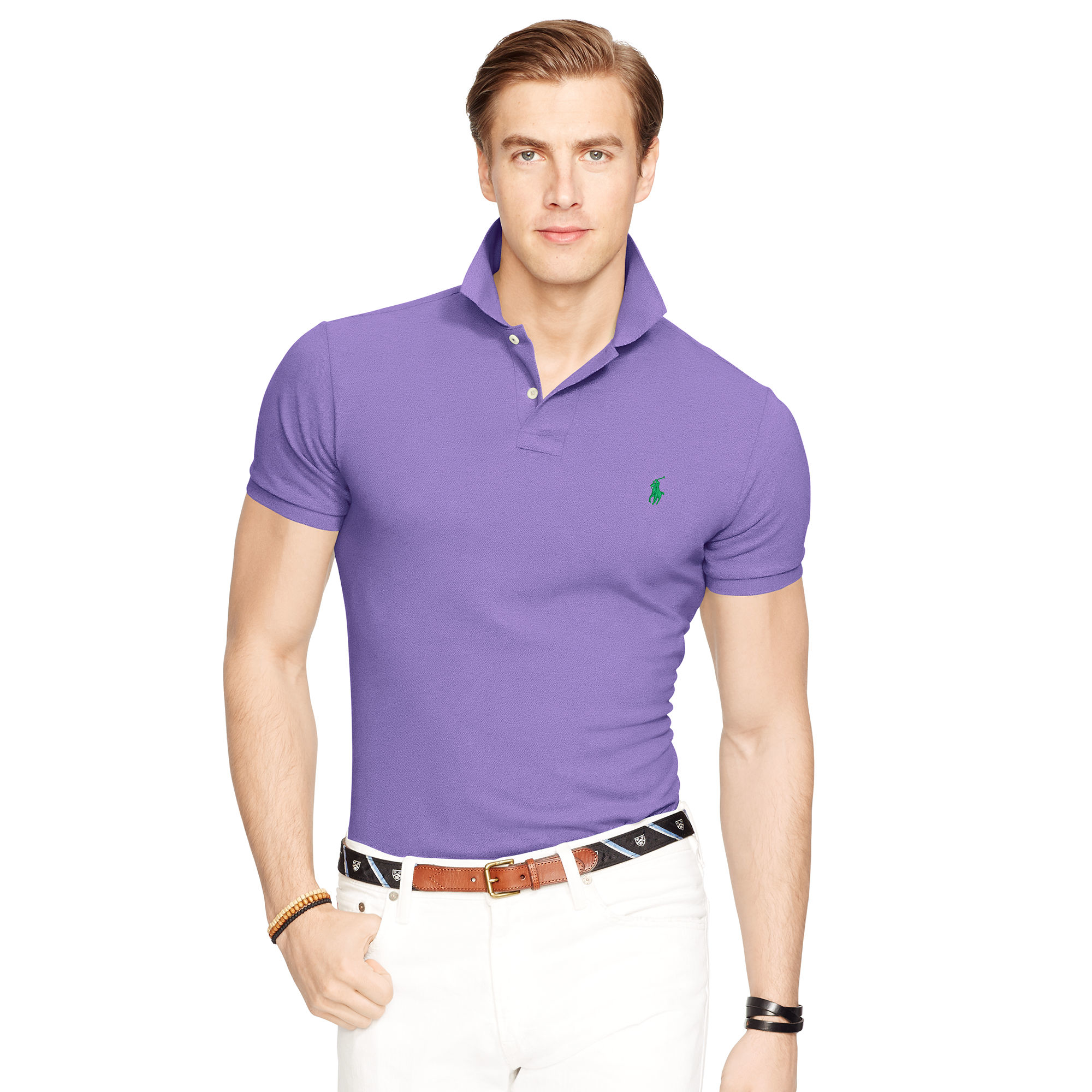 Polo Ralph Lauren Cotton Slim-fit Mesh Polo Shirt in Purple for Men - Lyst