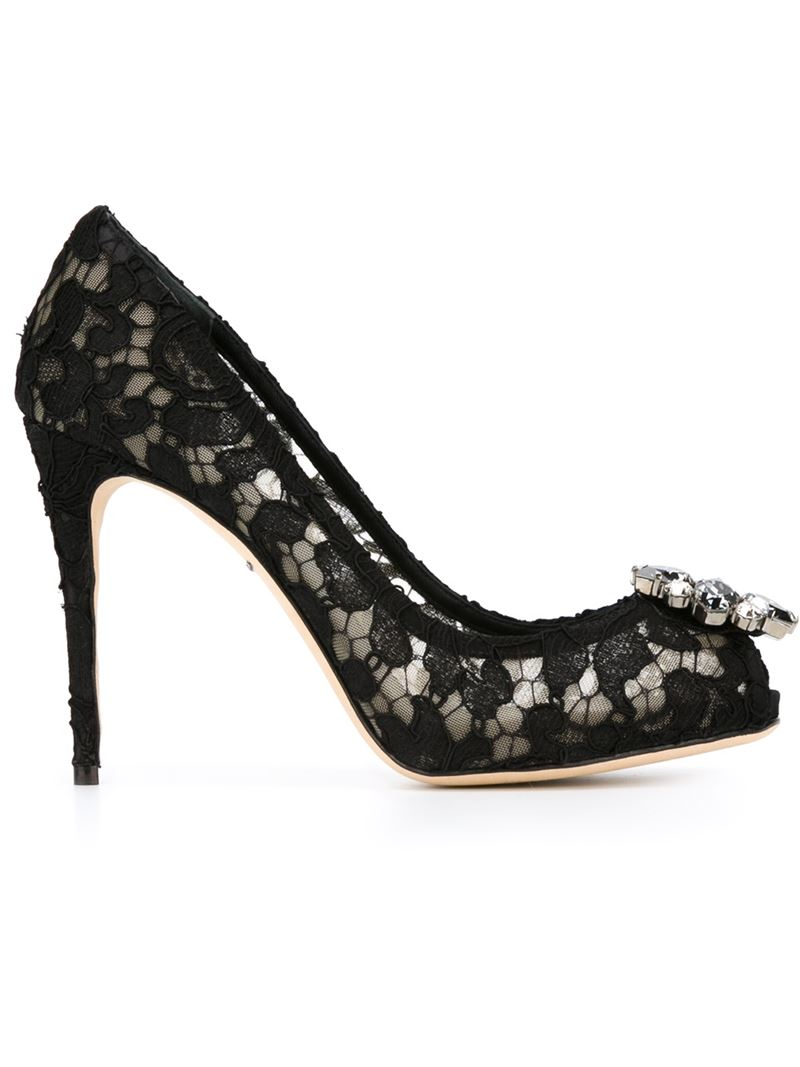 black floral pumps
