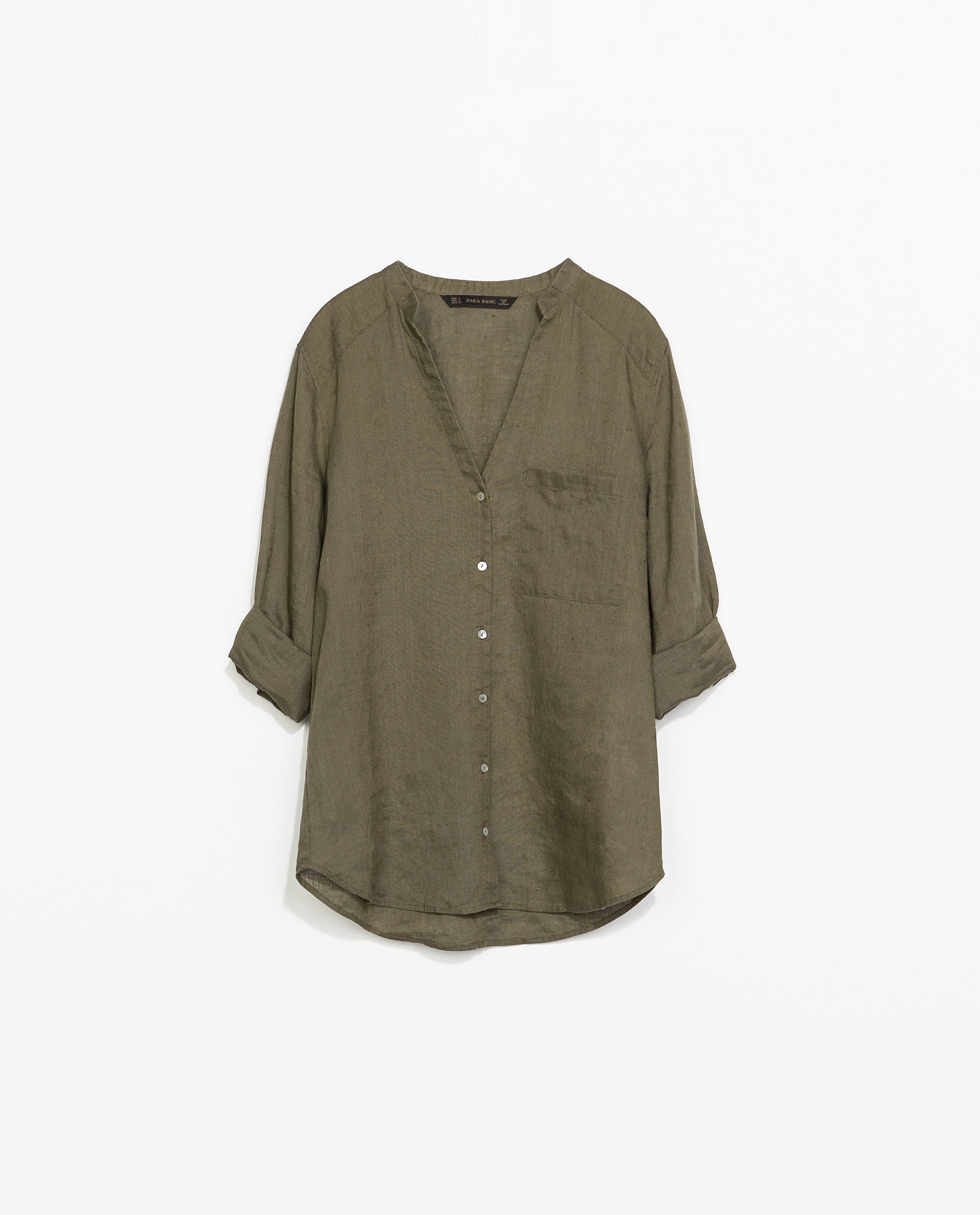 Zara Linen Blouse With Pocket in Khaki Lyst
