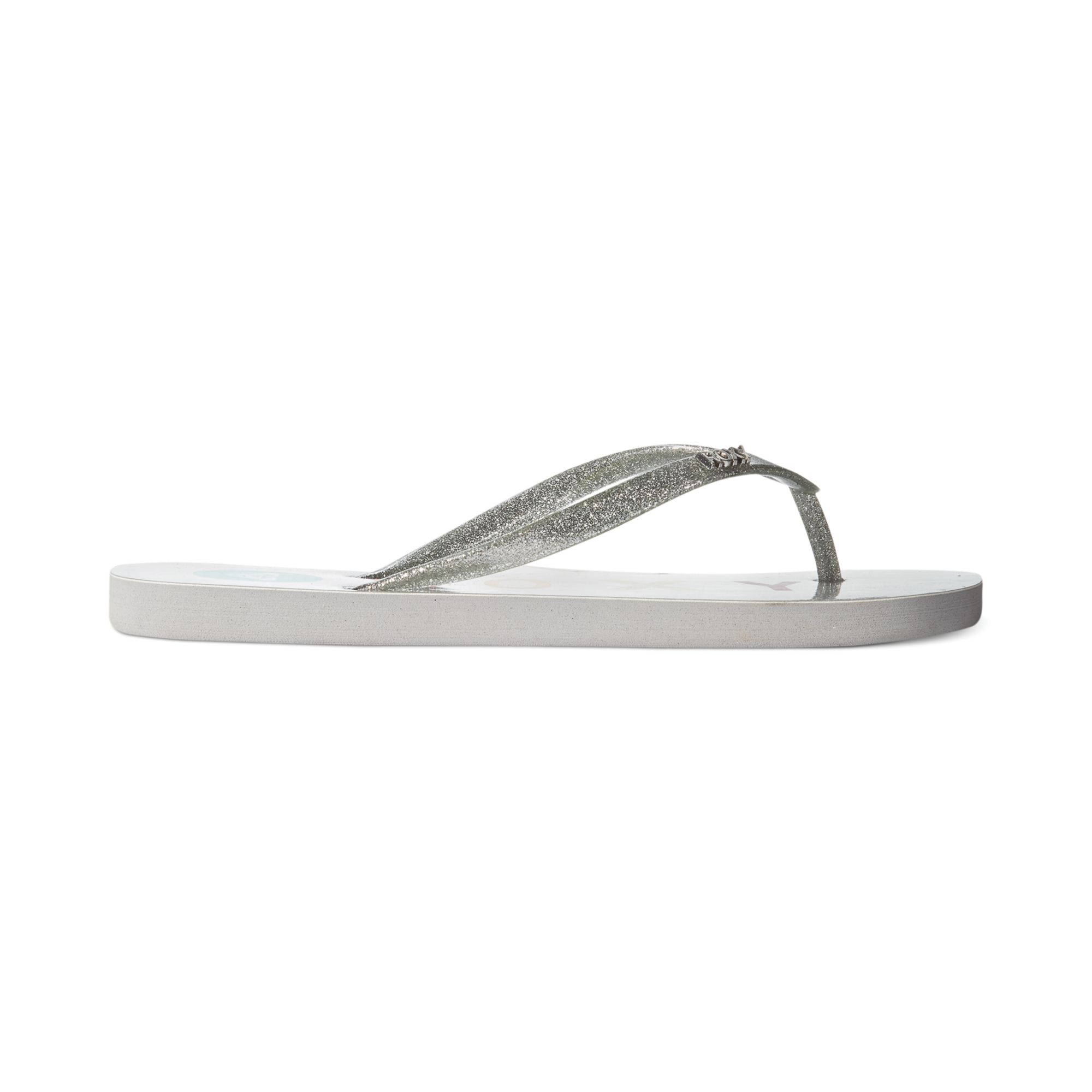 roxy silver flip flops