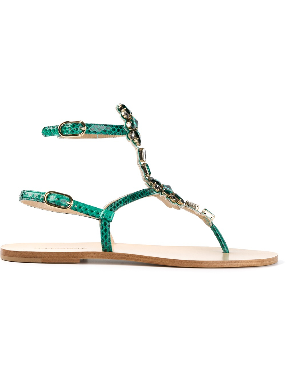 Dolce Gabbana Flat Embellished Sandals in Green Lyst