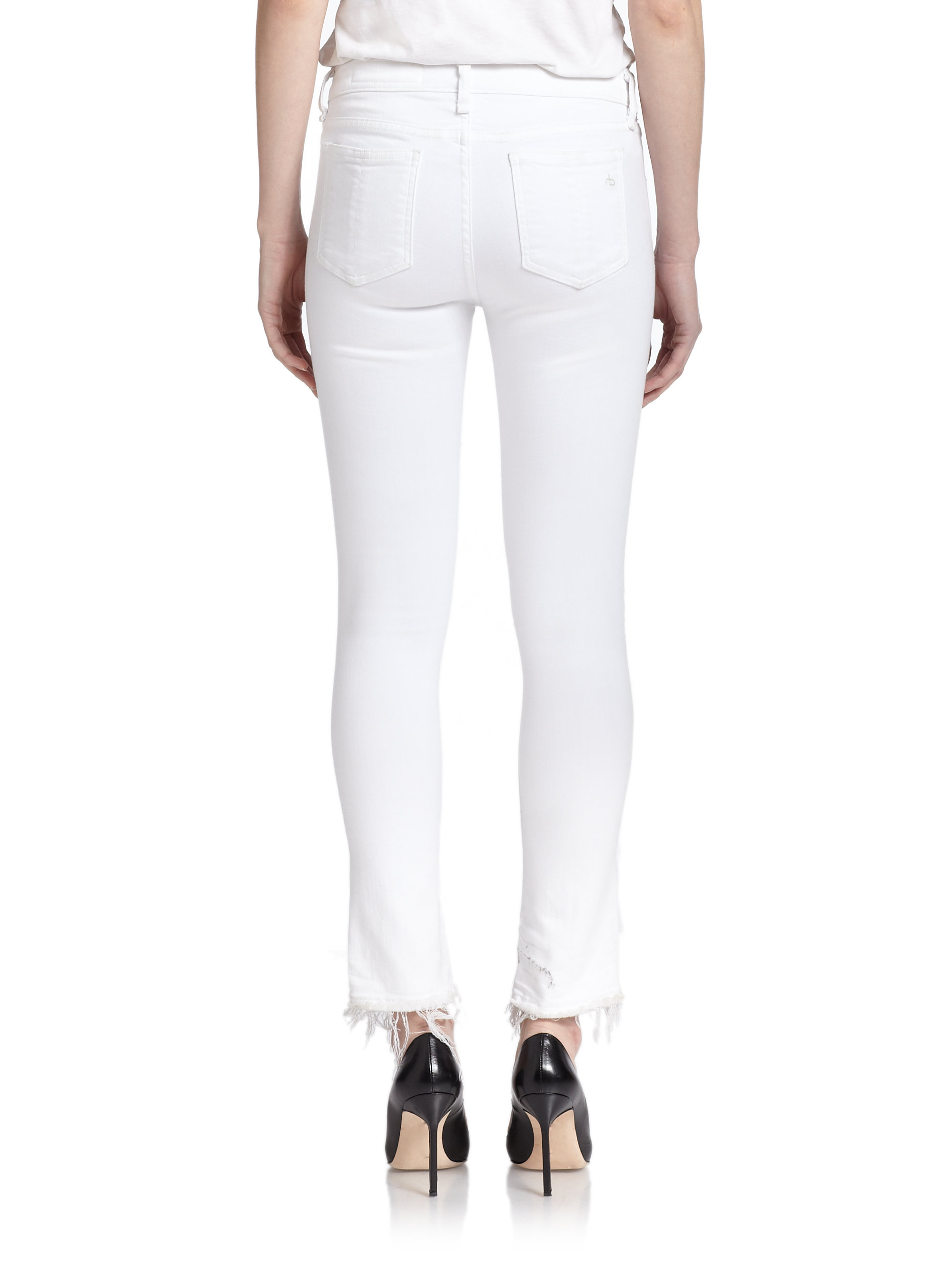 Rag & Bone The Frayed-hem Capri Skinny Jeans in White | Lyst