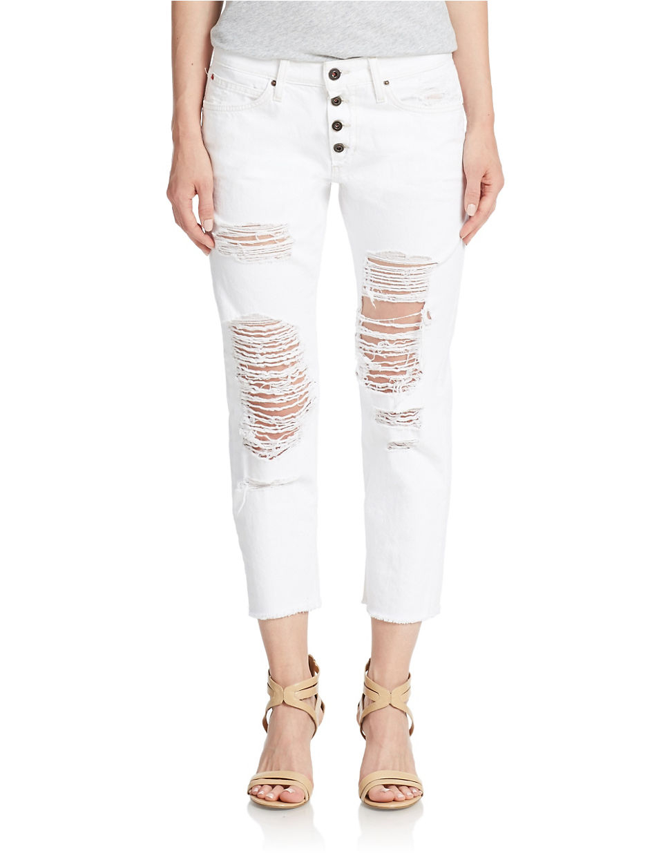 Lyst - Joe's jeans Distressed Cropped Boyfriend Jeans in White