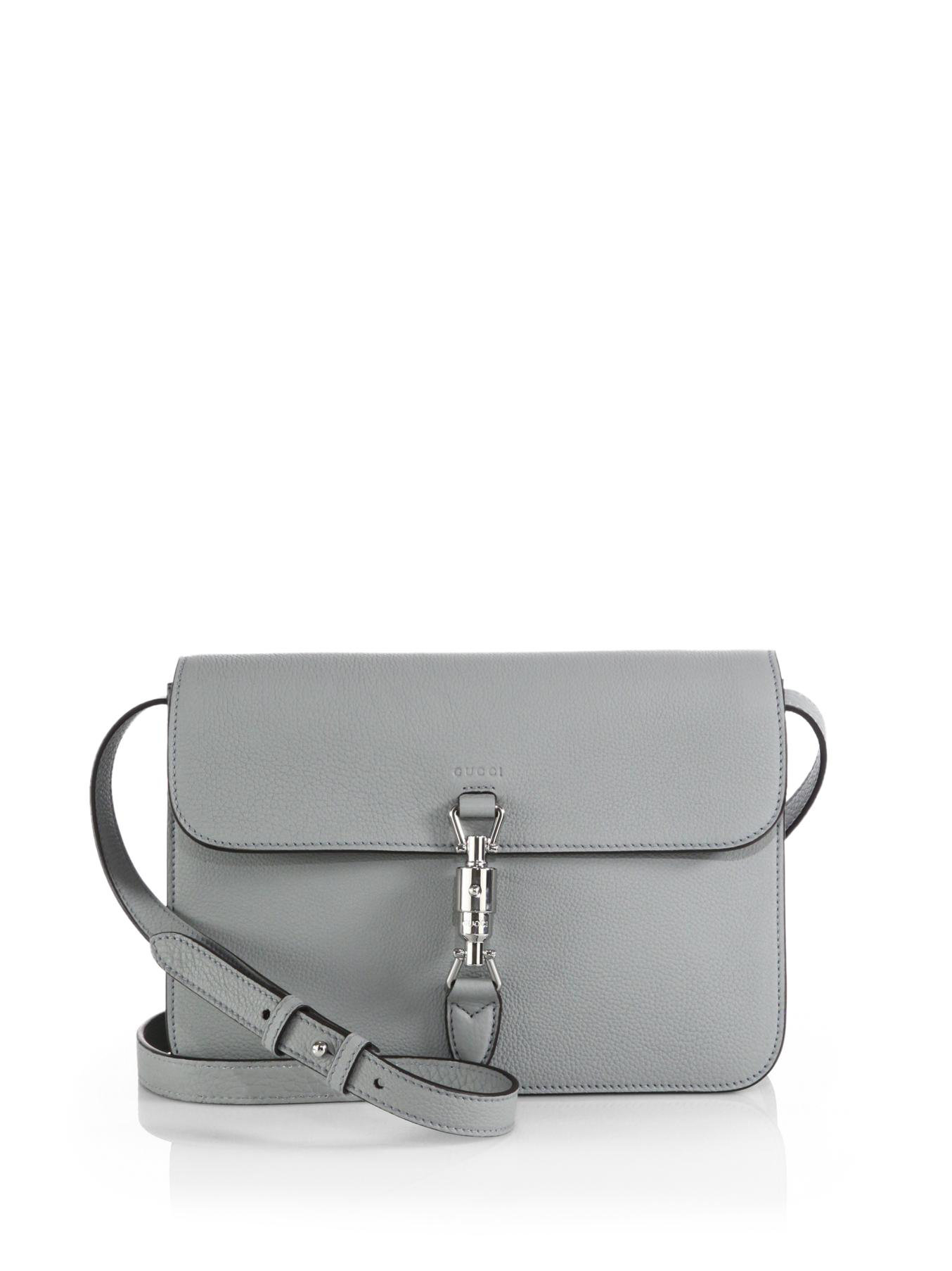 Gucci Jackie Soft Leather Flap Shoulder Bag in Grey (Gray) - Lyst