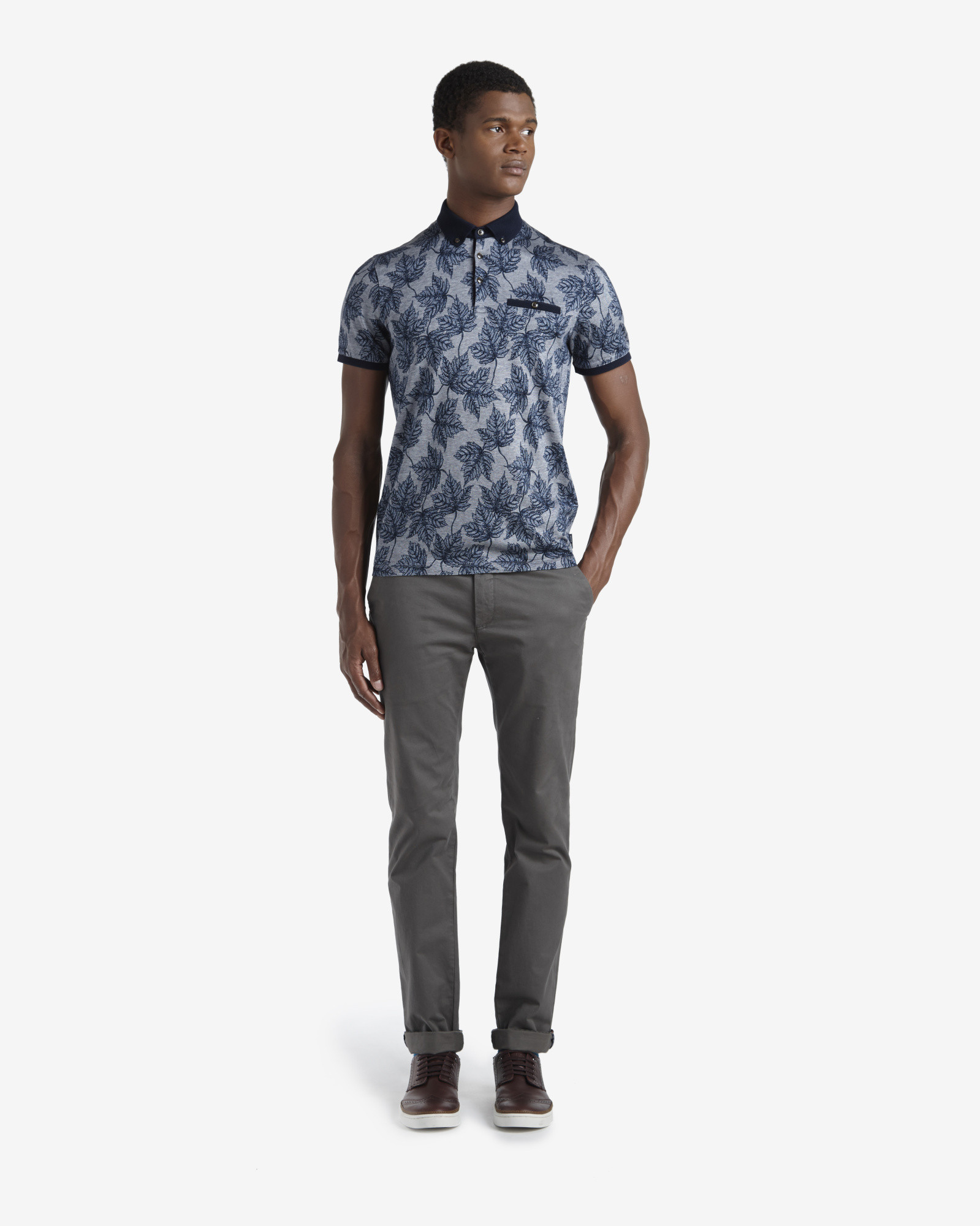 Lyst - Ted Baker Leaf Print Polo Shirt in Blue for Men