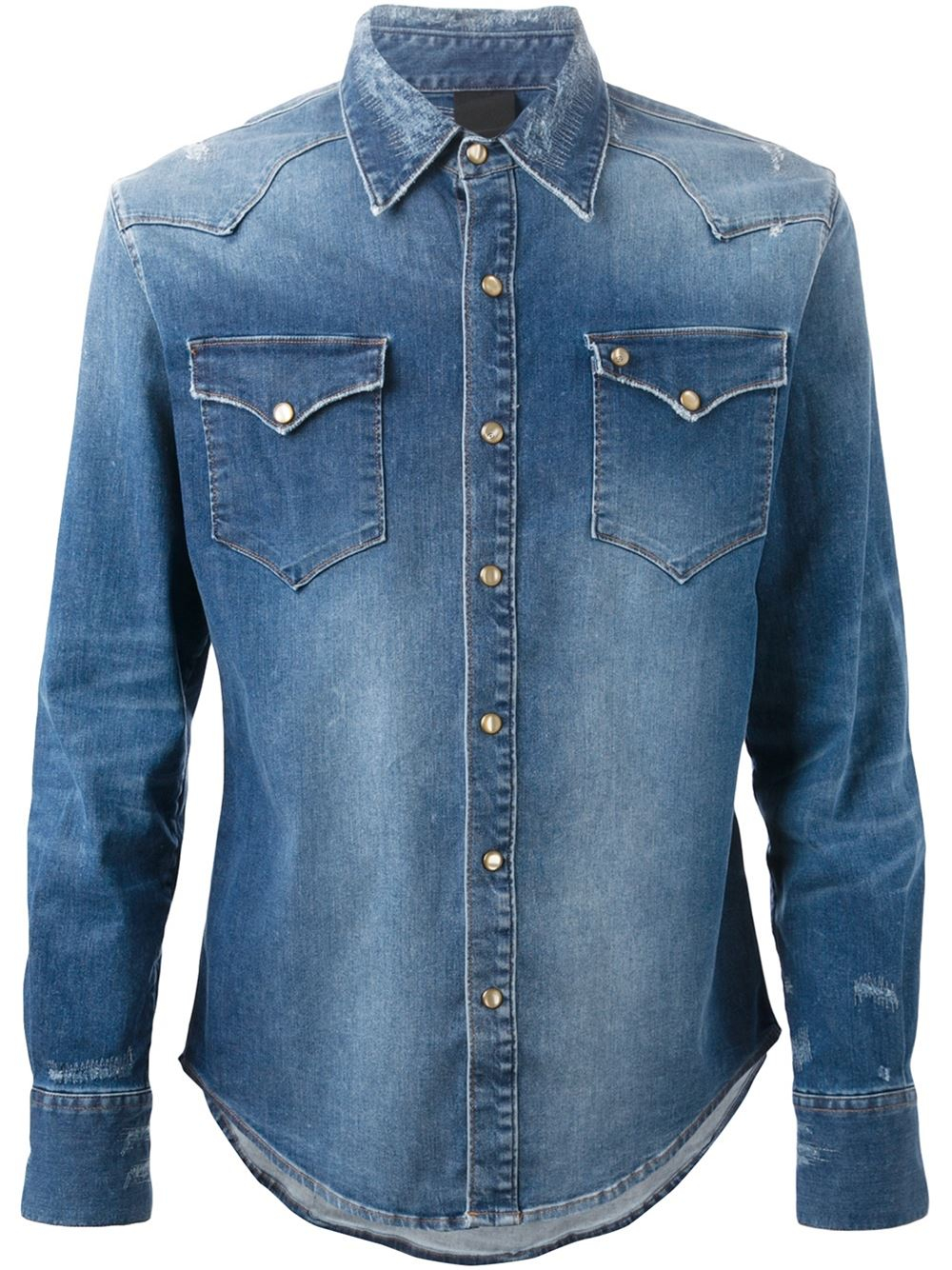 People Distressed Denim Shirt in Blue for Men | Lyst