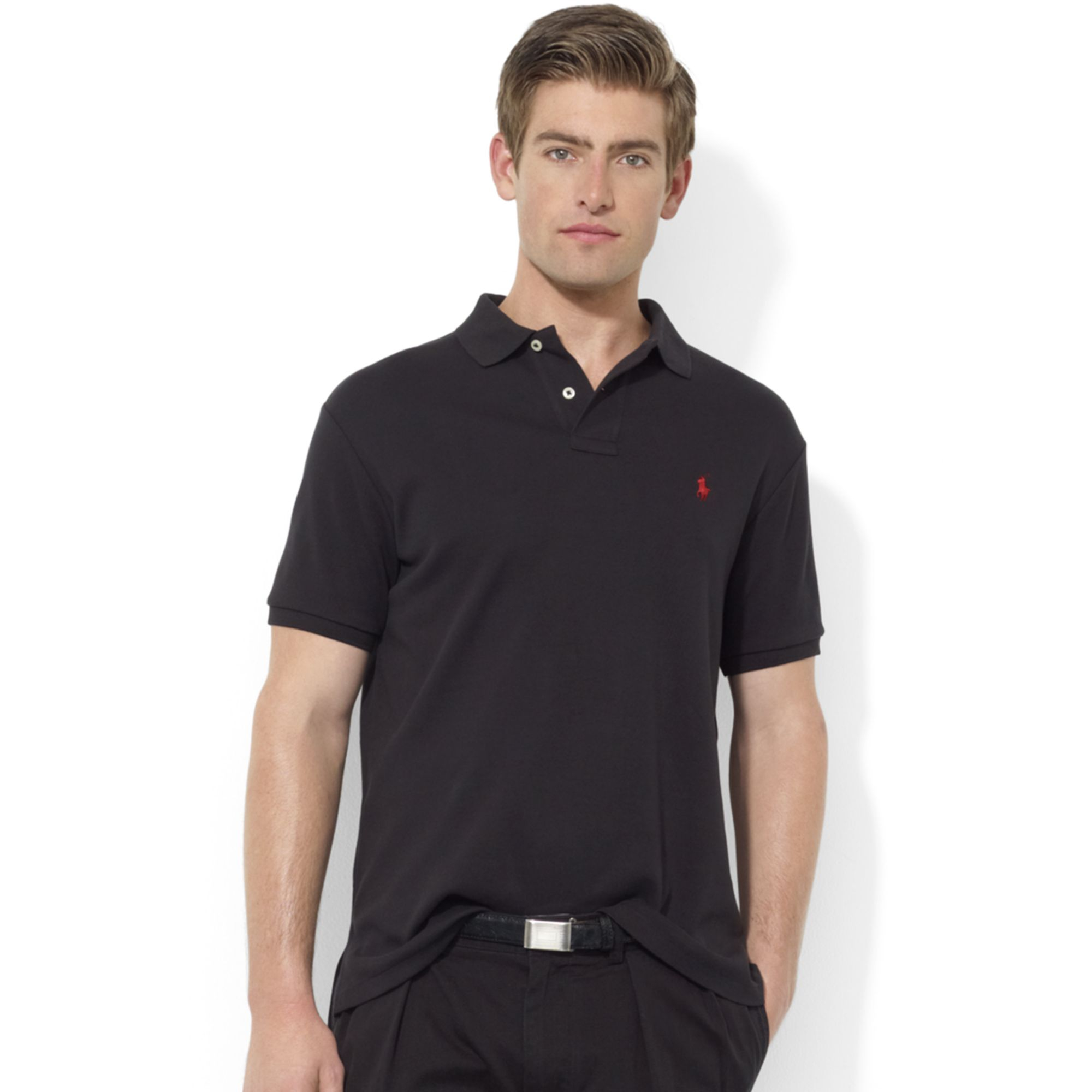 Lyst - Ralph Lauren Core Custom Fit Interlock Polo Shirt in Black for Men