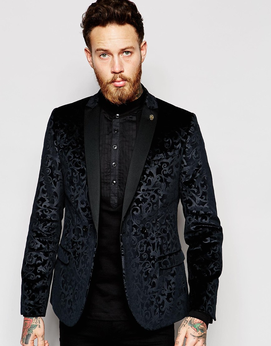 Noose And Monkey Velvet Blazer With Floral Embossing In Super
