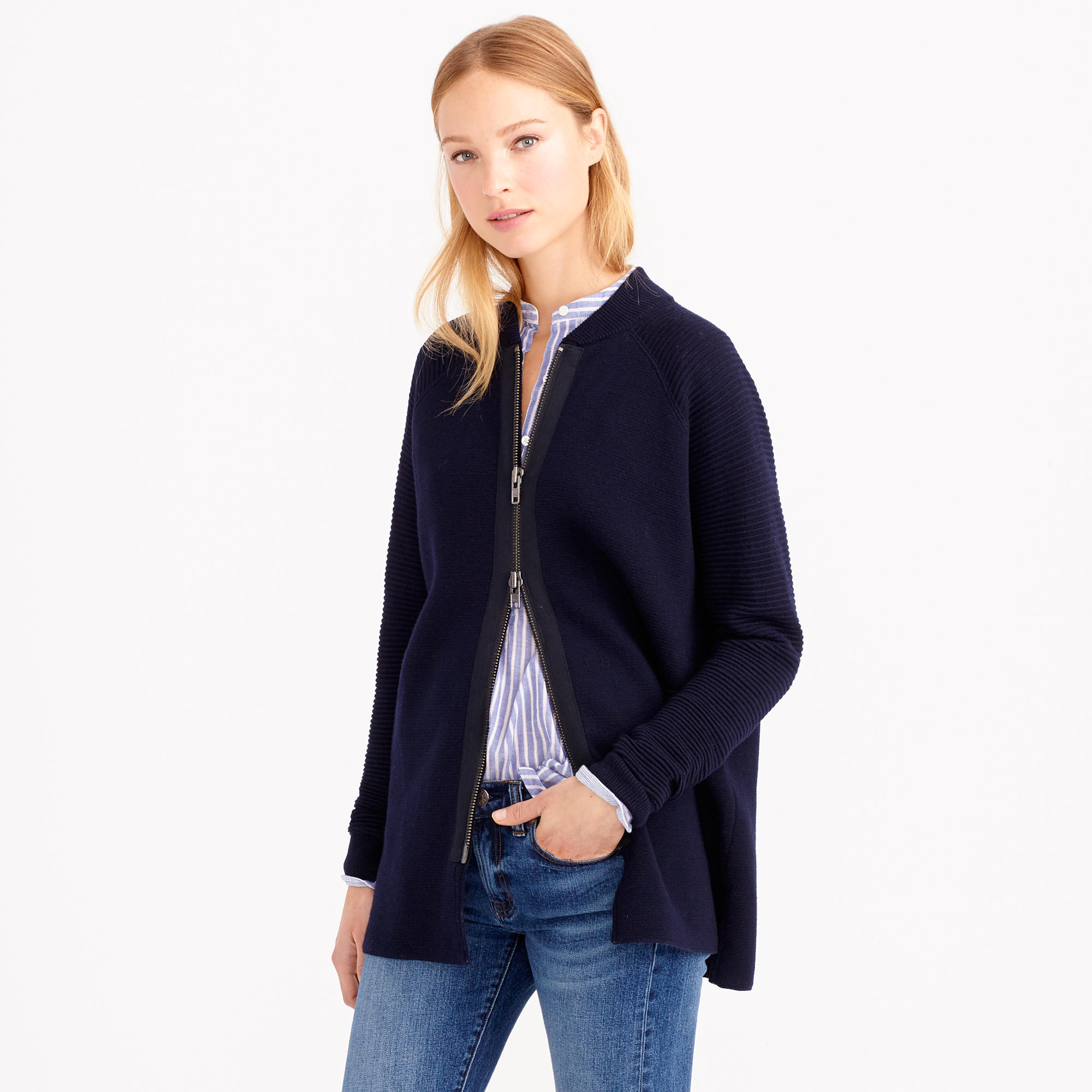 J.Crew Collection Ribbed Wool Sweater-jacket in Navy Grey (Blue) - Lyst