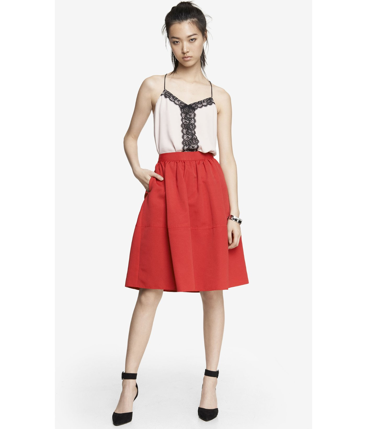 Express Synthetic High Waist Full Midi  Skirt  in Red  Lyst
