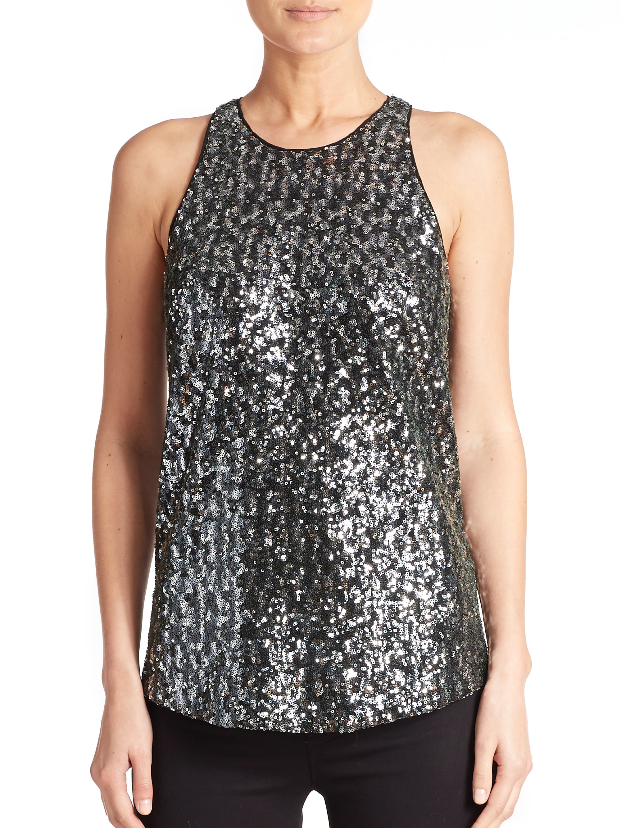Shop by category Beautiful J CREW sequin tank in black. Adjustable spaghetti straps. Classic neck line. New with tags! This top retails for $ I love to shop and buy contemporary designers found in boutiques and high end department stores.