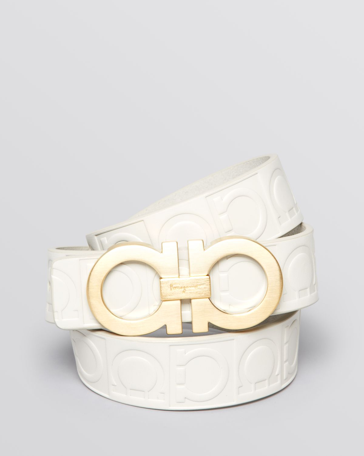 Ferragamo Stamped Gancini Gold Buckle Belt in White for Men | Lyst