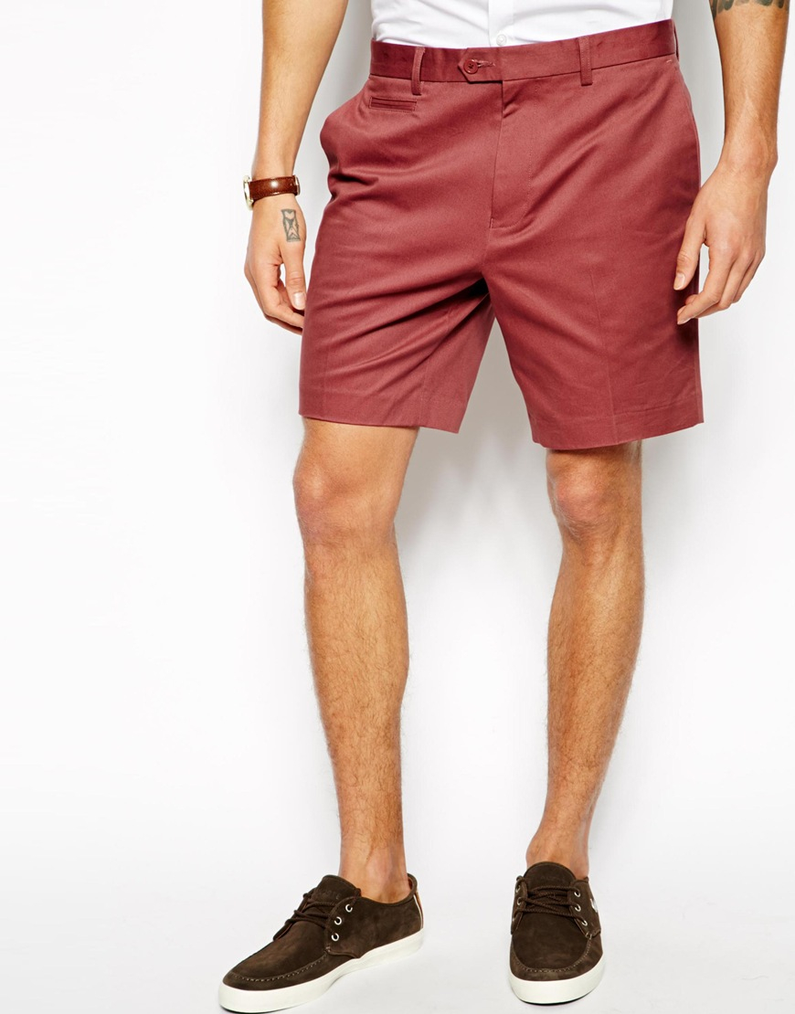 Asos Slim Fit Smart Chino Shorts in Red for Men | Lyst