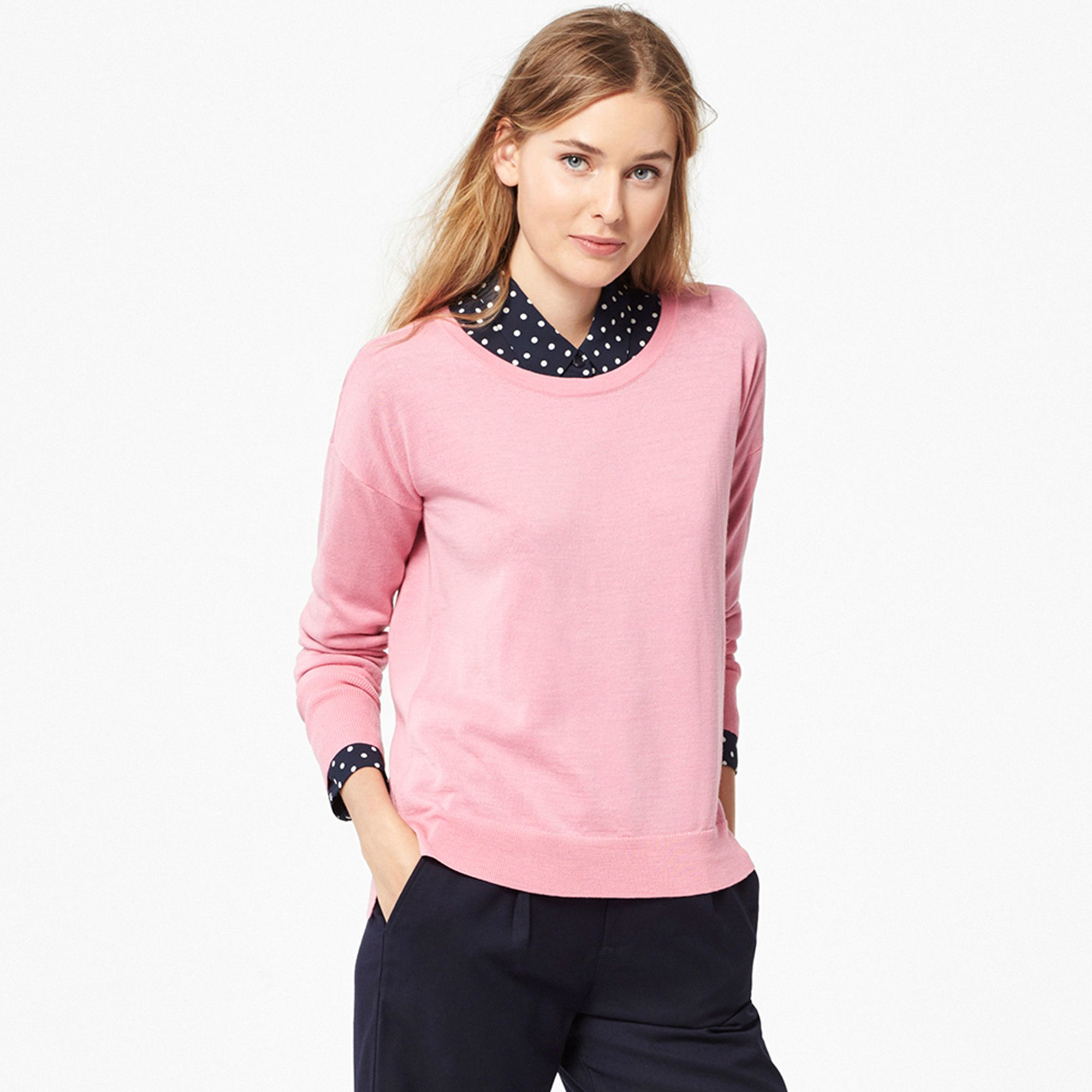 Uniqlo Women Extra Fine Merino Crew Neck Sweater in Pink | Lyst