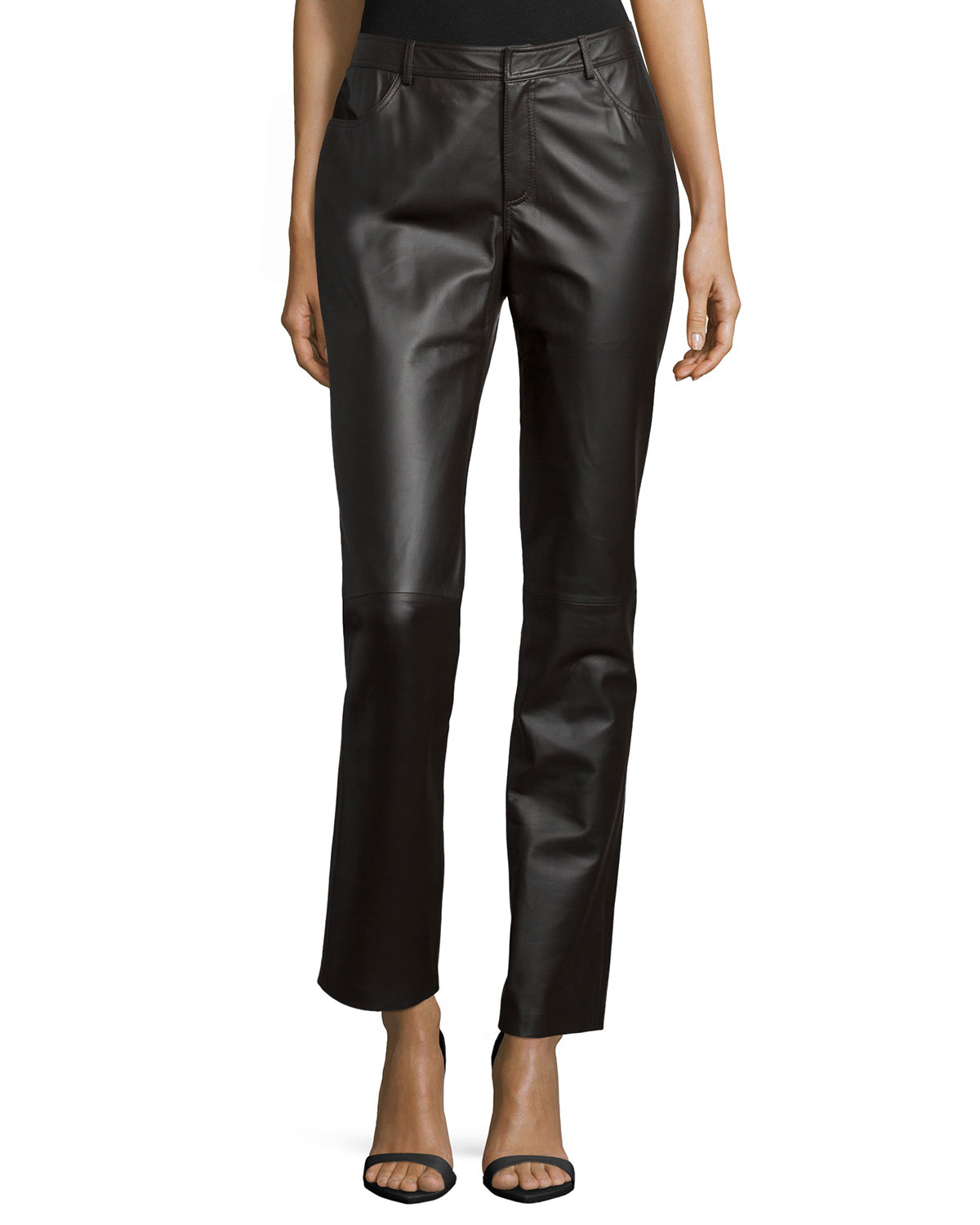 Lafayette 148 new york Curvy Slim-leg Leather Pants in Black | Lyst