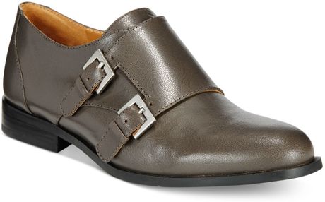 Nine West Toastie Oxford Buckle Flats in Gray (Grey Leather) | Lyst