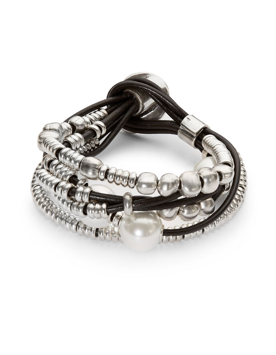 Uno de 50 Pearl And Bead Layered Bracelet in Metallic | Lyst