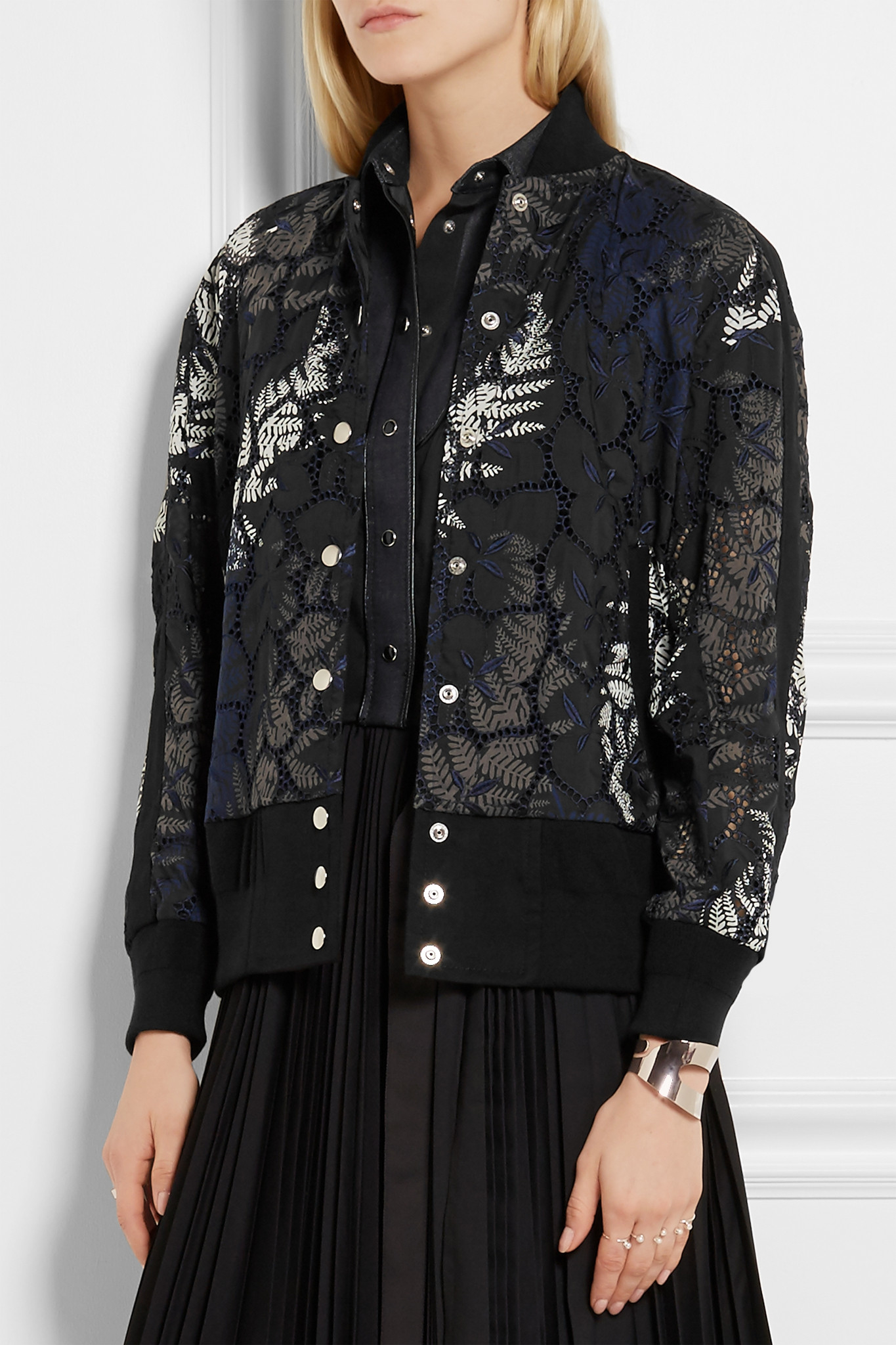 Sacai Guipure Lace Bomber Jacket in Black Lyst