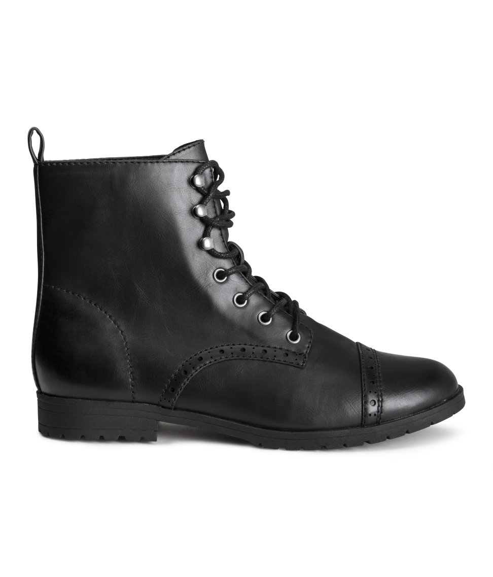 H&M Lace-Up Boots in Black - Lyst