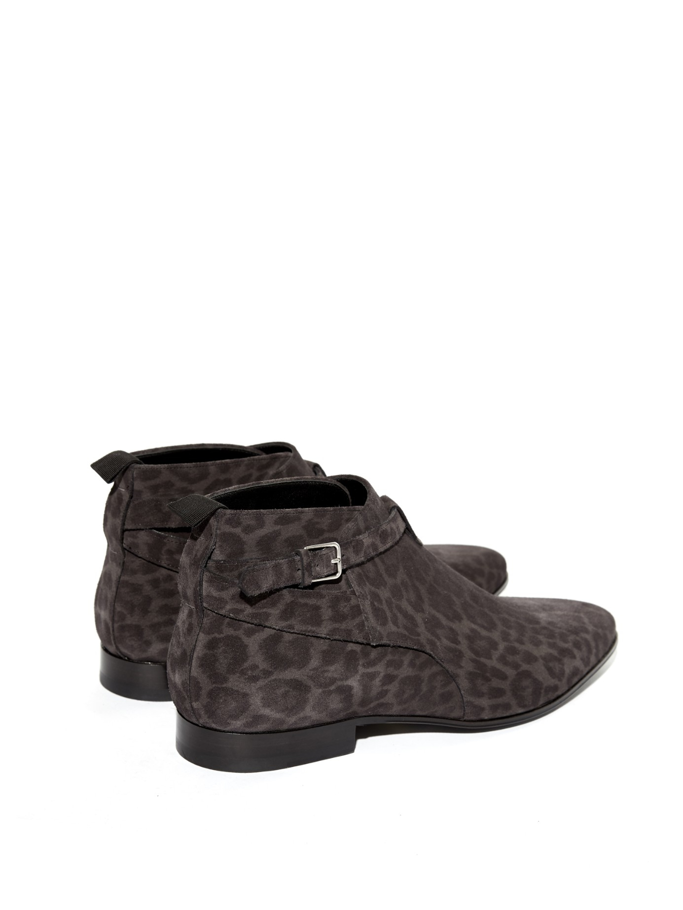 Saint Laurent Leopard-Print Suede Ankle Boots in Gray for Men | Lyst