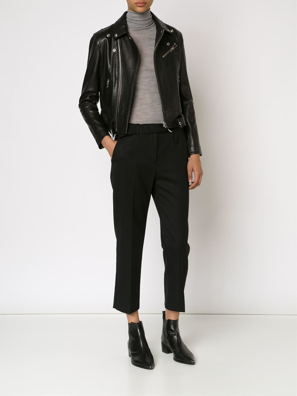 Iro Gant Leather Belted Biker Jacket In Black Lyst