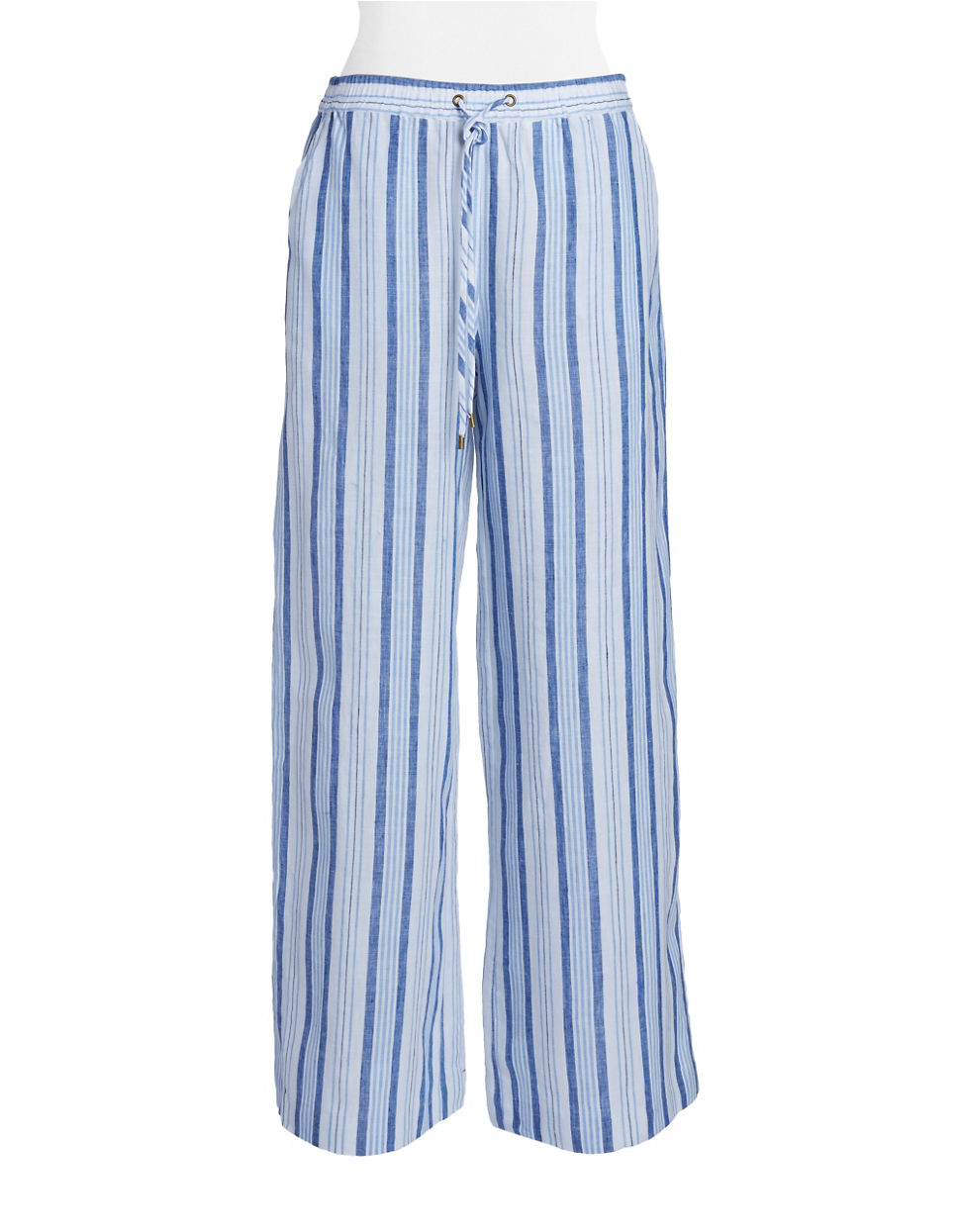 blue striped linen pants