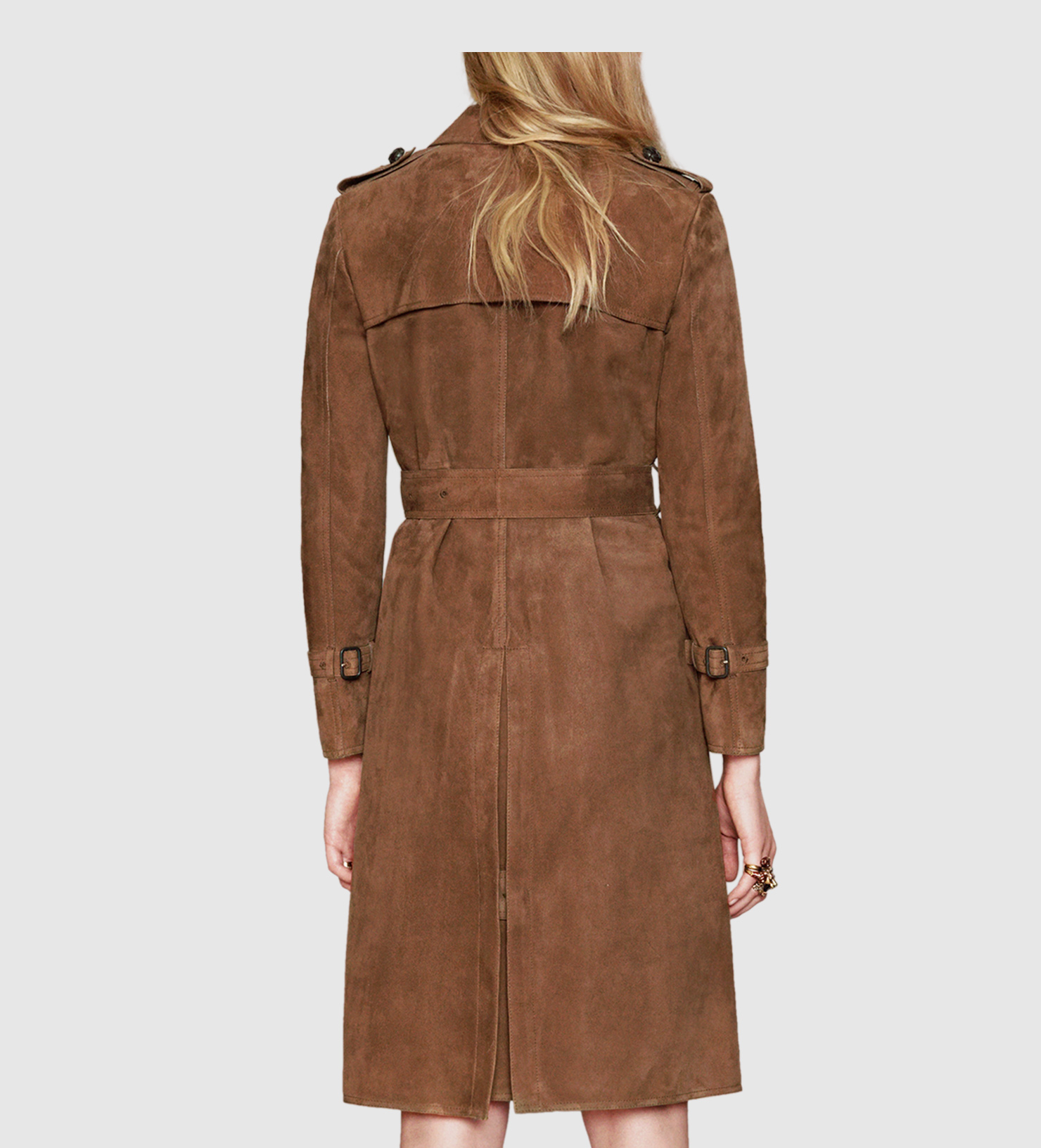 Gucci Suede Belted Trench Coat in Brown | Lyst