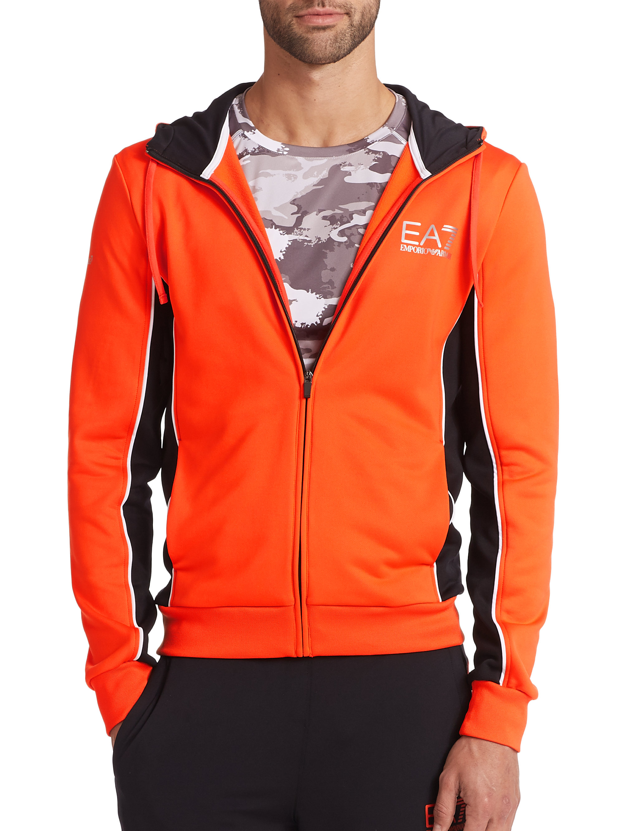 Emporio Armani Colorblock Zip-Front Hoodie in Orange for Men - Lyst