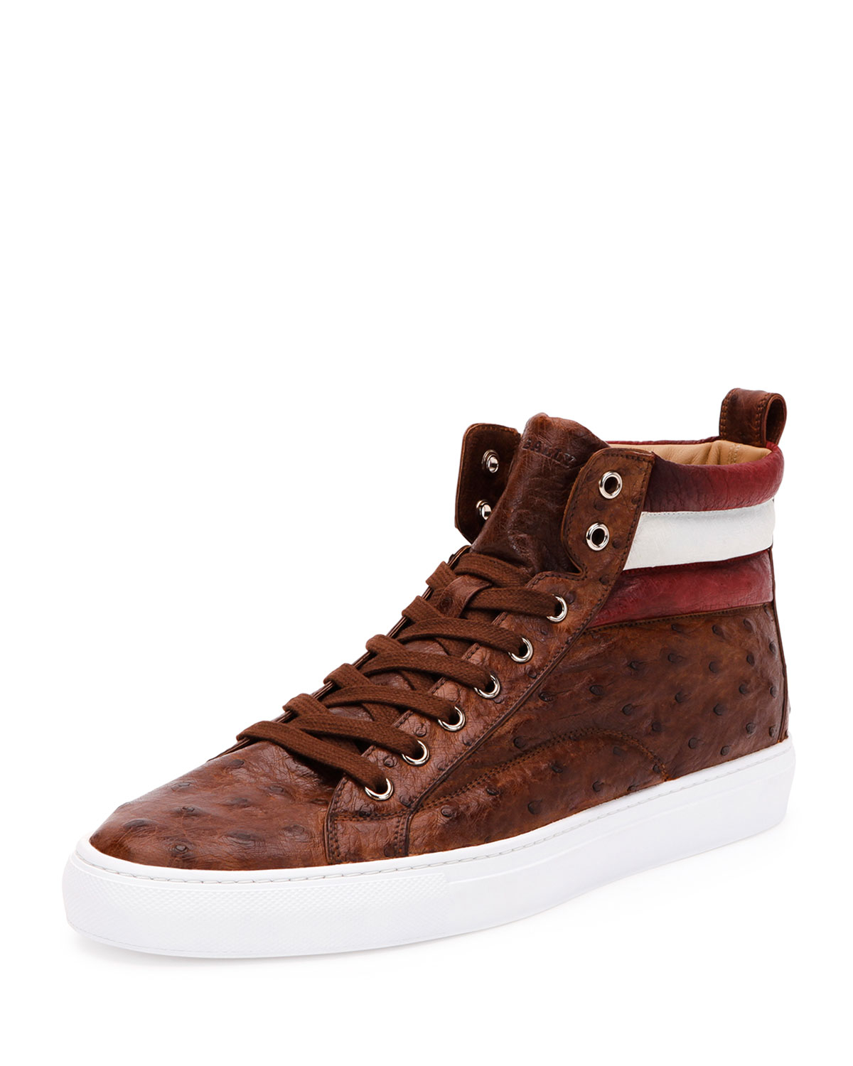 Bally Handpainted Ostrich High-Top Sneakers in Red for Men | Lyst