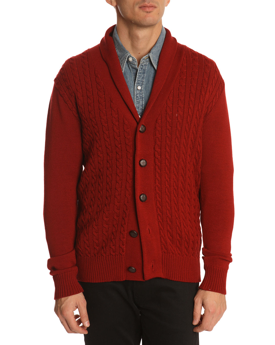 Menlook Label J7 Burgundy Cable-Knit Cardigan in Red for Men (burgundy ...