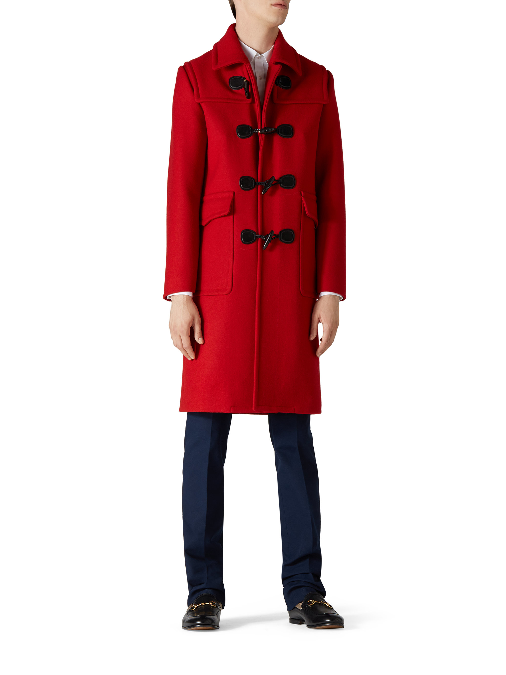 Gucci Montgomery Wool Twill Coat in Red for Men - Lyst