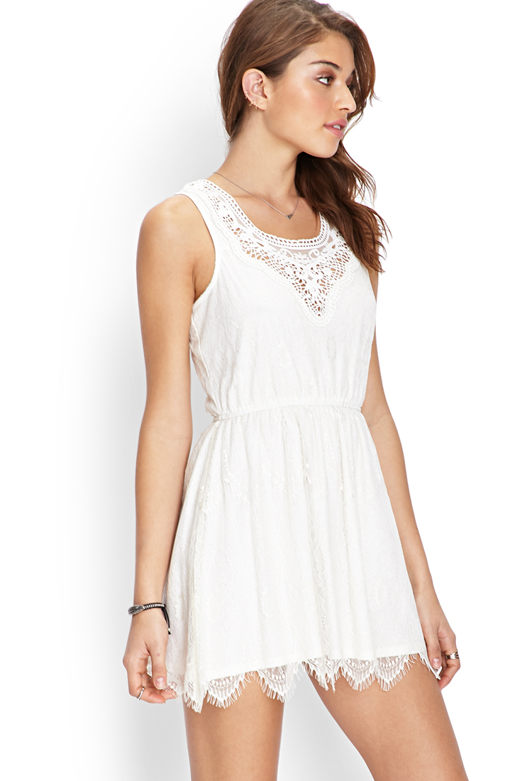 Lyst - Forever 21 Floral Lace Fit And Flare Dress in White