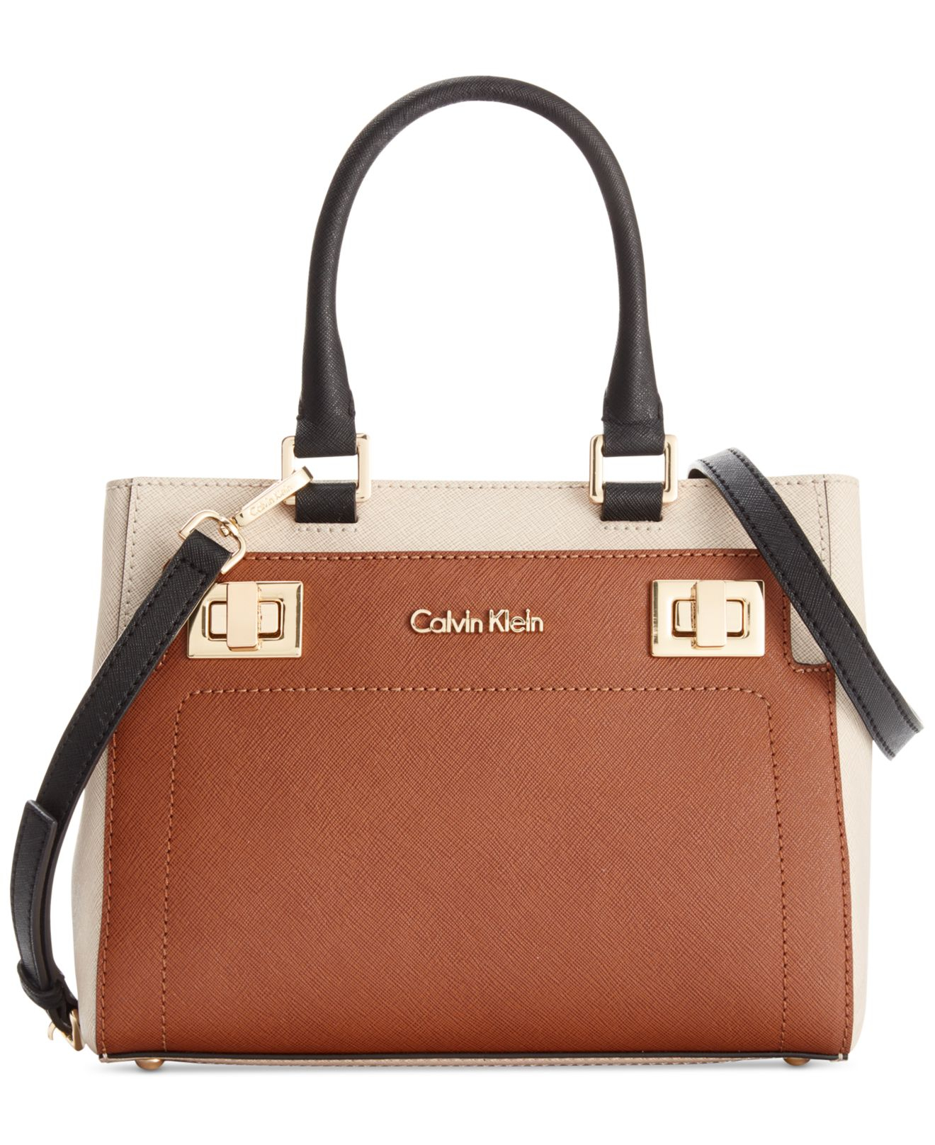 Calvin Klein Ashley Saffiano Crossbody in Brown - Lyst