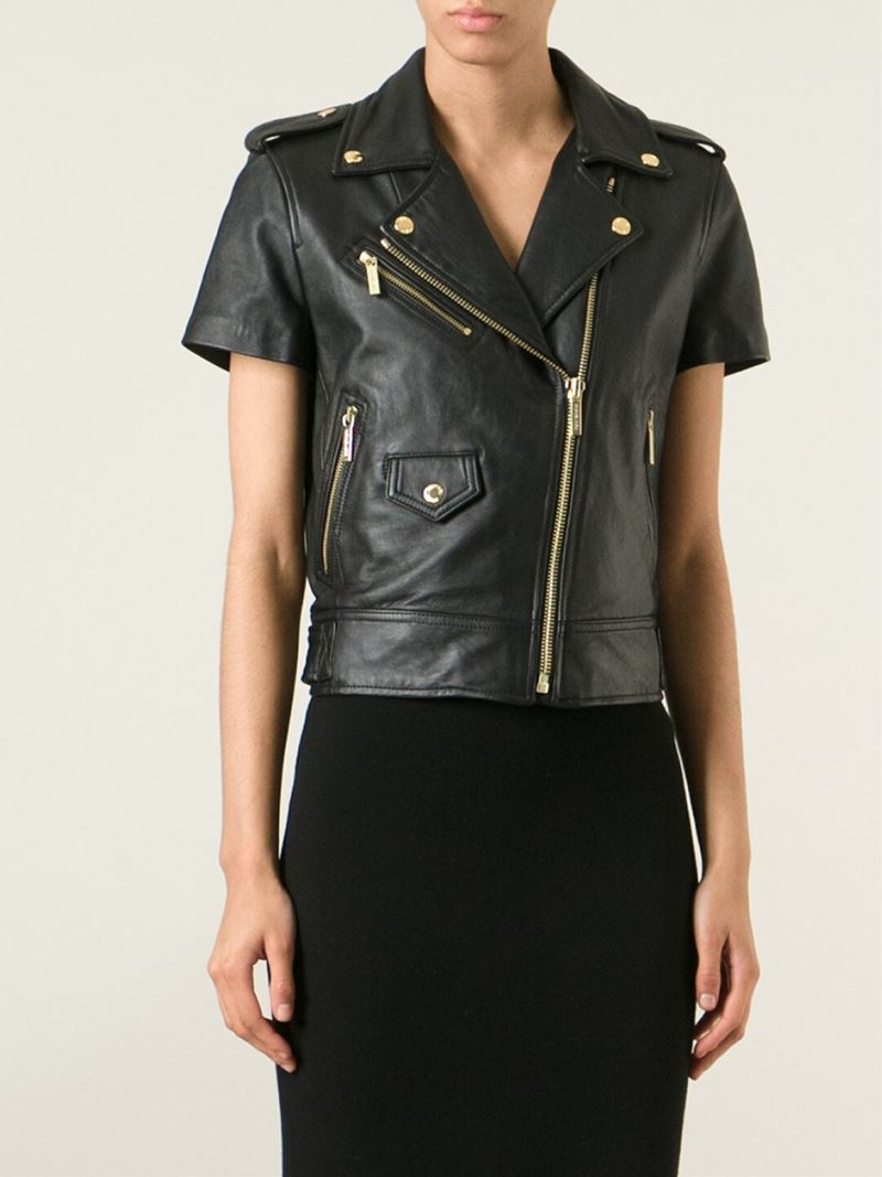 women's short sleeve leather jacket