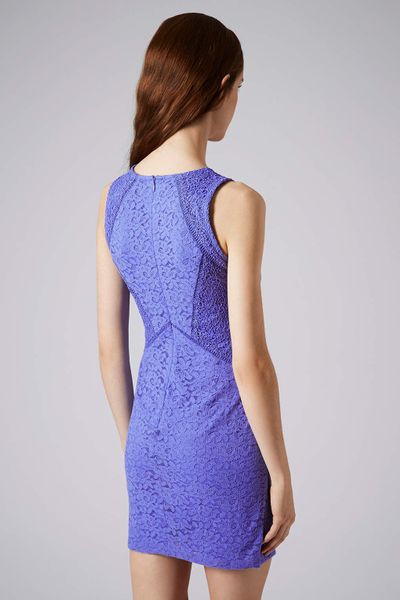 Topshop Mixed Lace Bodycon Dress in Purple (Cornflower B)
