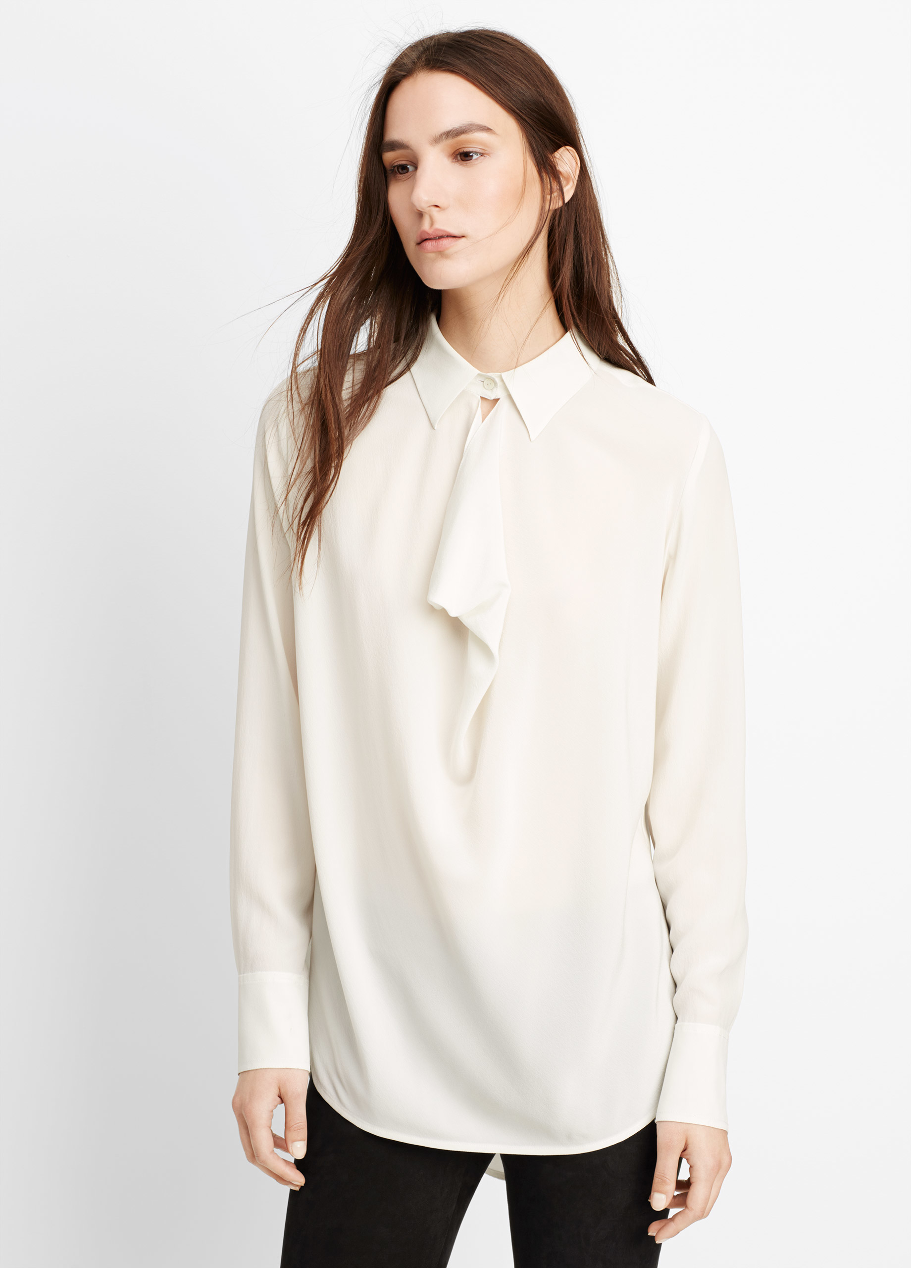 Vince Silk Cowl Neck Blouse In White Off White Lyst