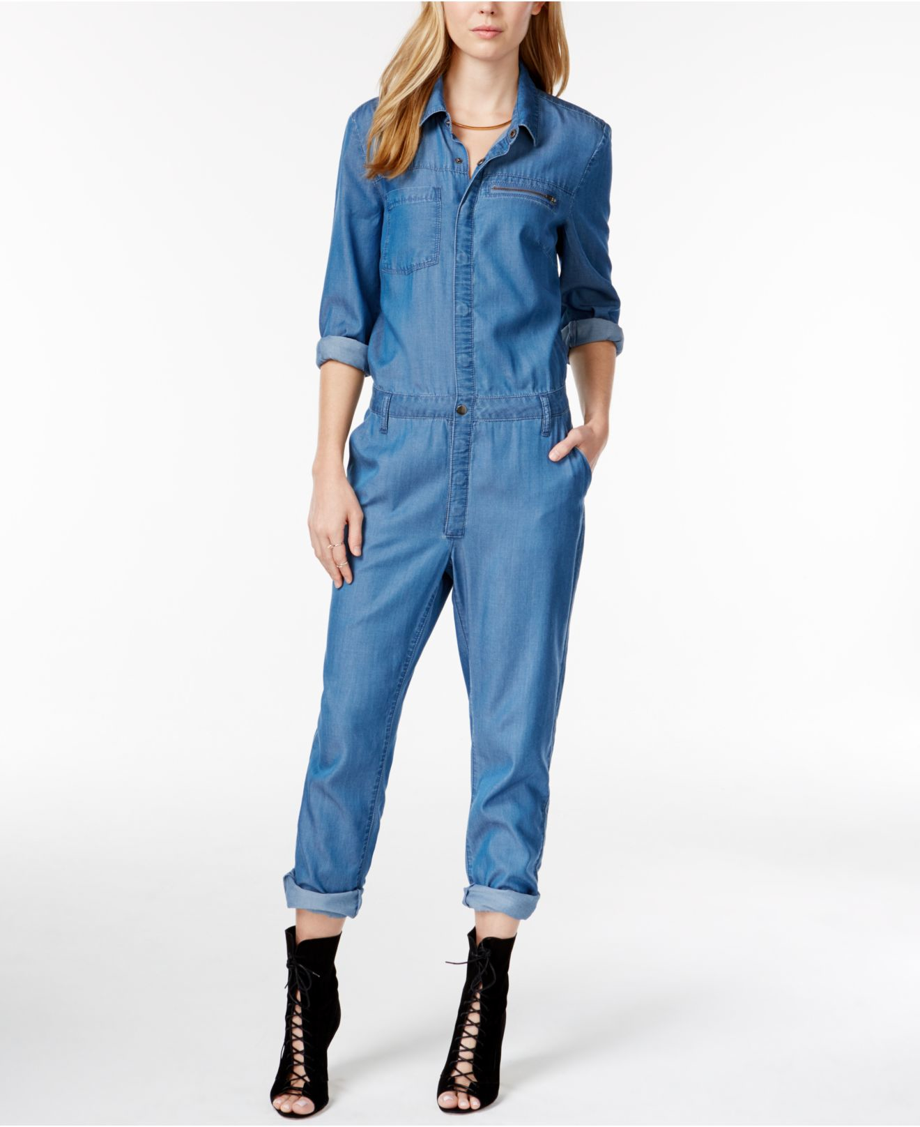 macys denim jumpsuit