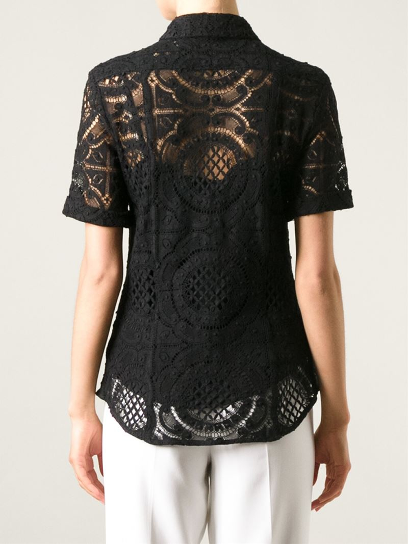 Burberry Short Sleeve Lace Shirt in Black | Lyst