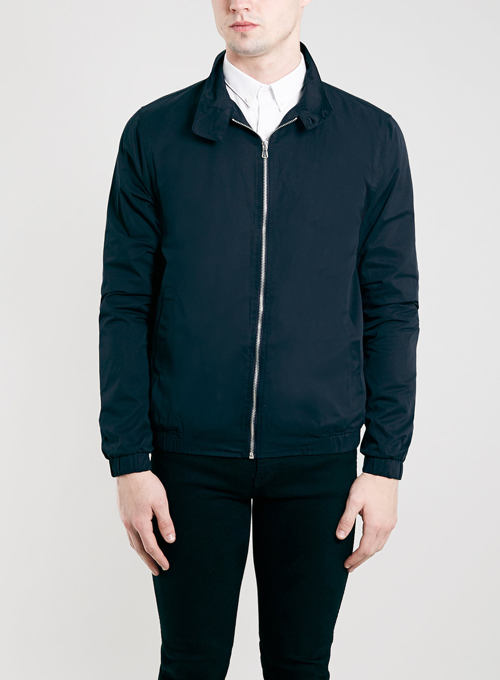 Download Topman Navy Button Collar Harrington Jacket in Blue for ...