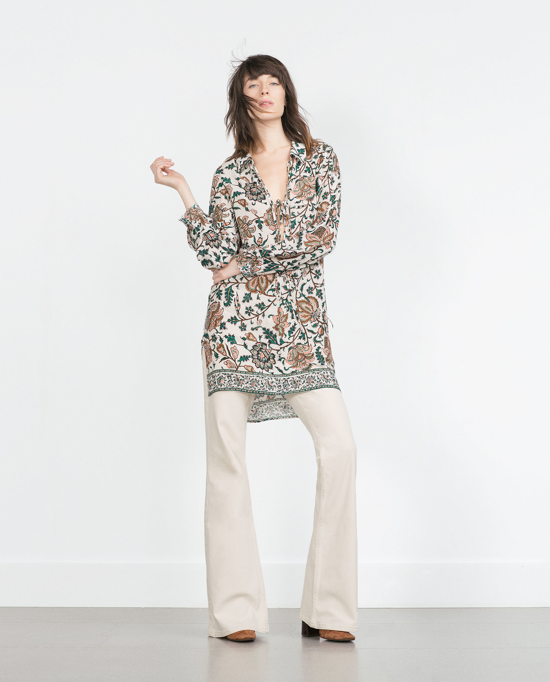 Zara Printed Tunic in White (Ecru / Green) Lyst